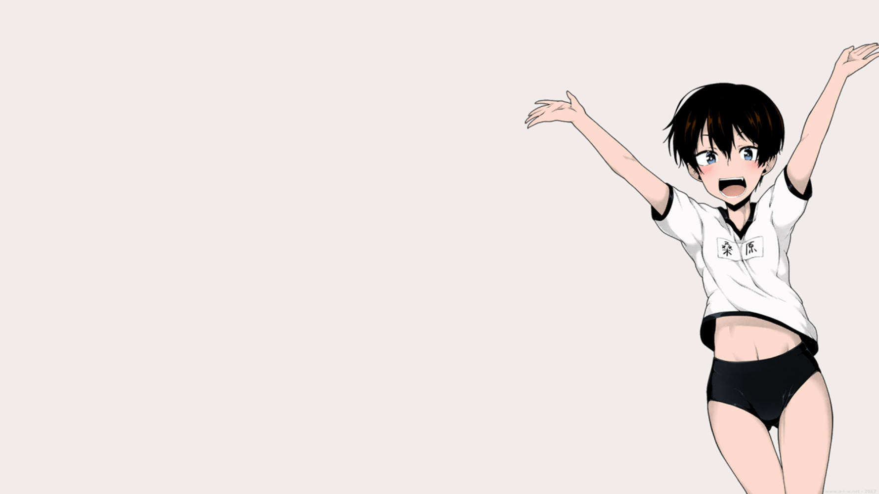 anime girl, white sports jersey, black shorts, HD Desktop Wallpaper