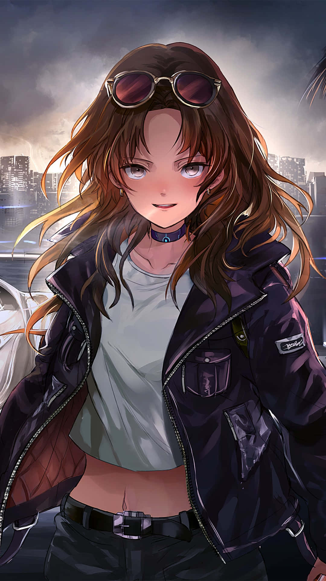 Tomboy Girl, black jacket, long brown hair, Full HD Phone Wallpaper