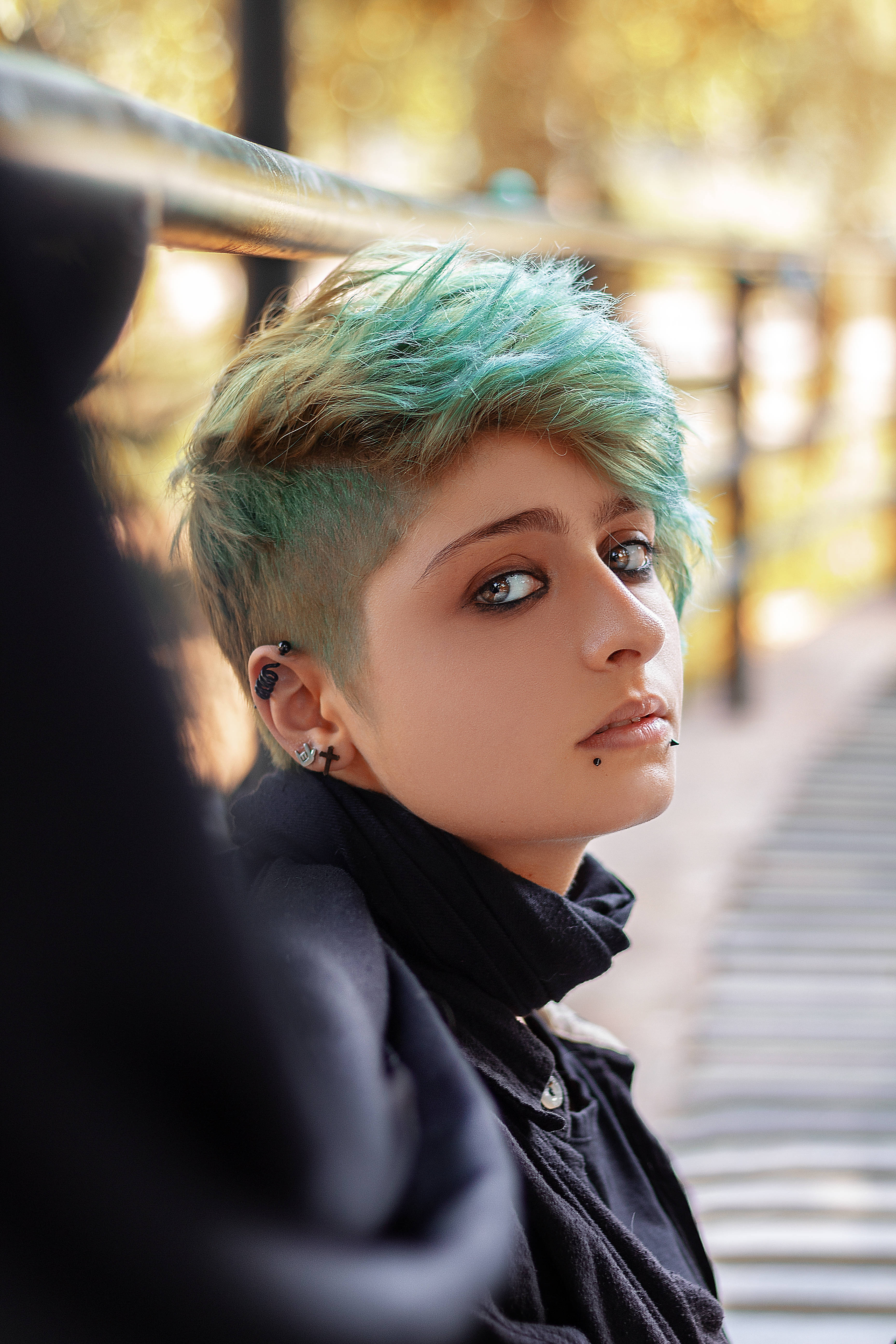teal, blonde, short hair, 5K Phone Wallpaper