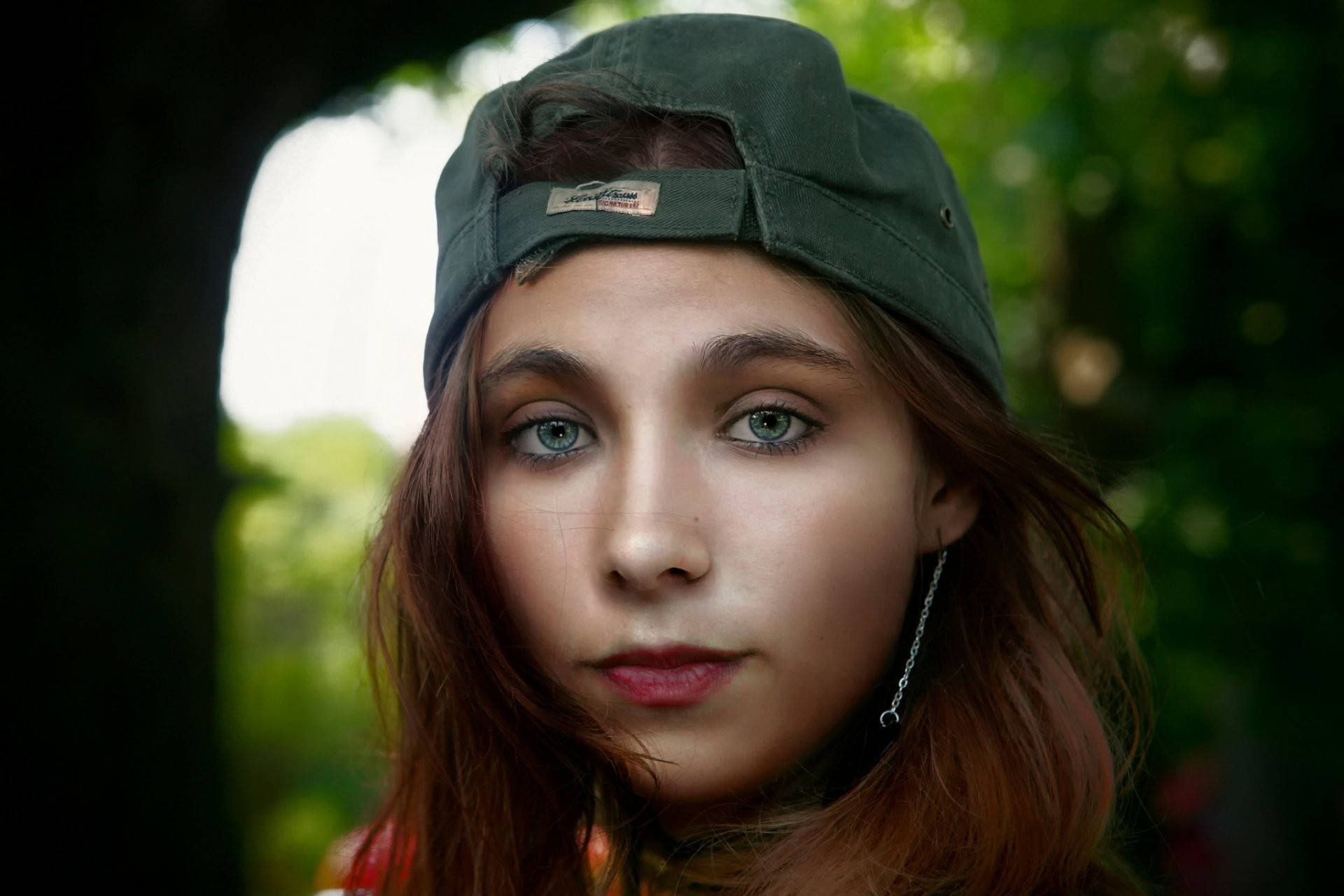 green eyes, backward cap, lush green forest, Full HD Desktop Wallpaper