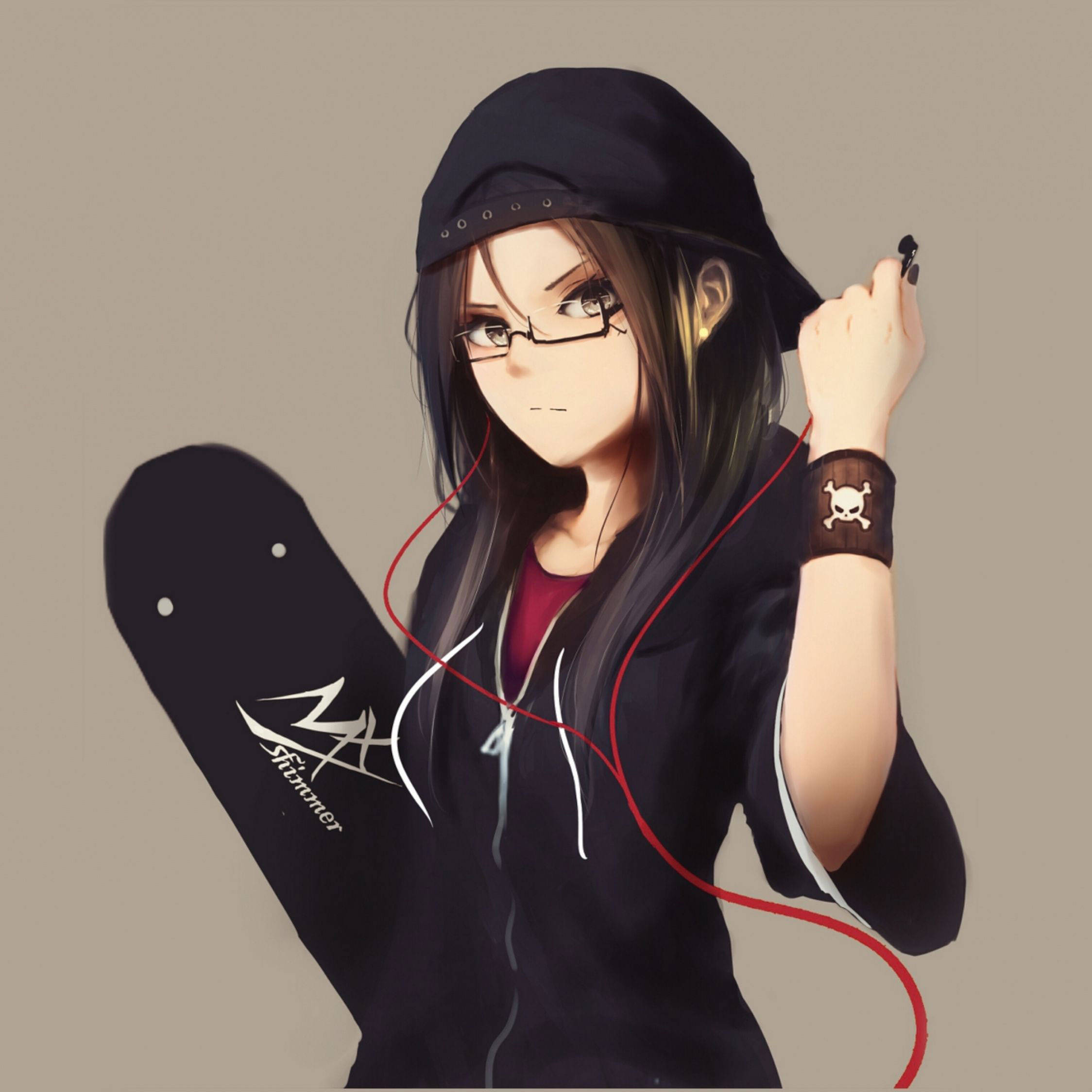 Cute Tomboy, punk, red earphones, Full HD Desktop Wallpaper