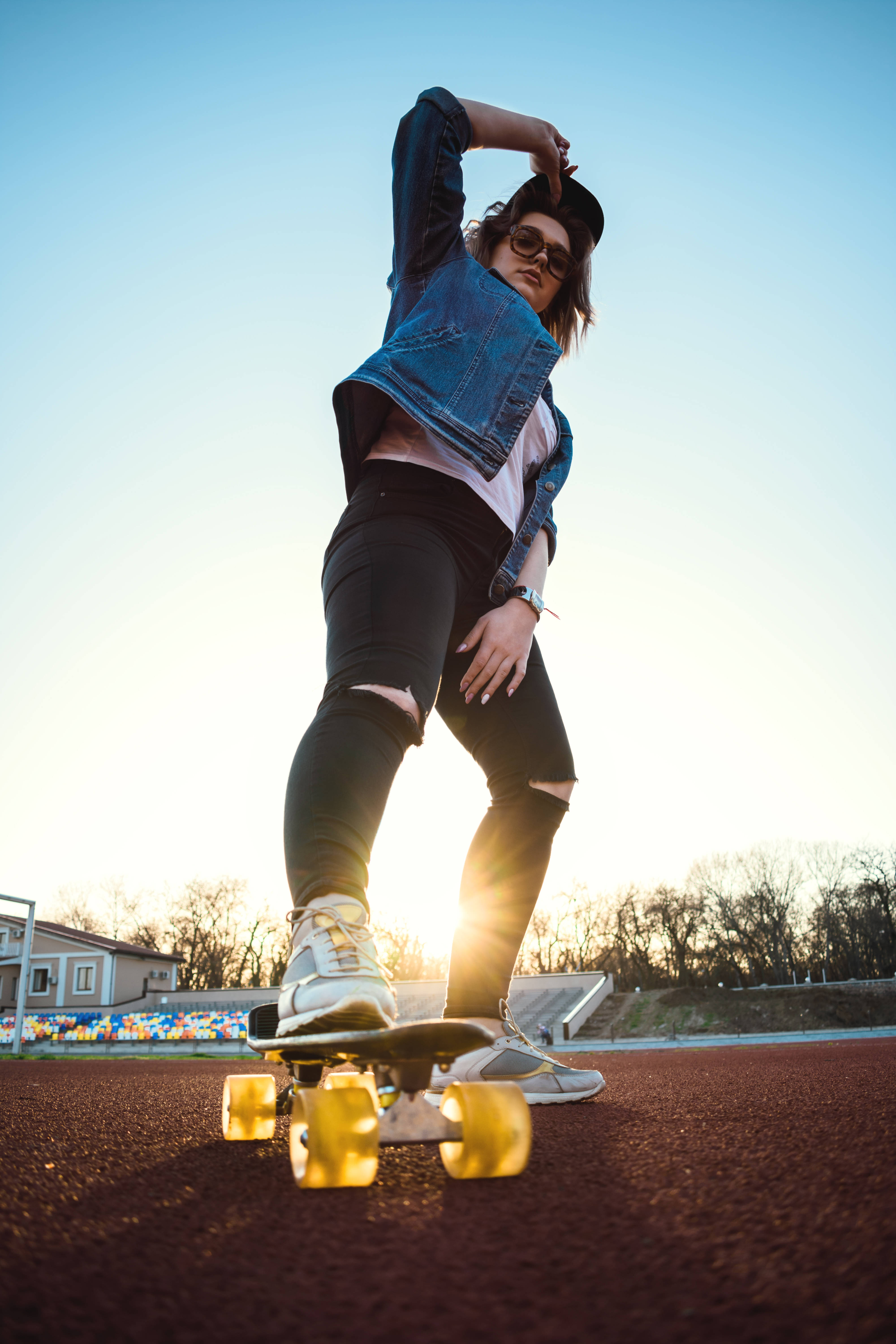 Tomboy, skateboard, denim jacket, 5K Phone Wallpaper