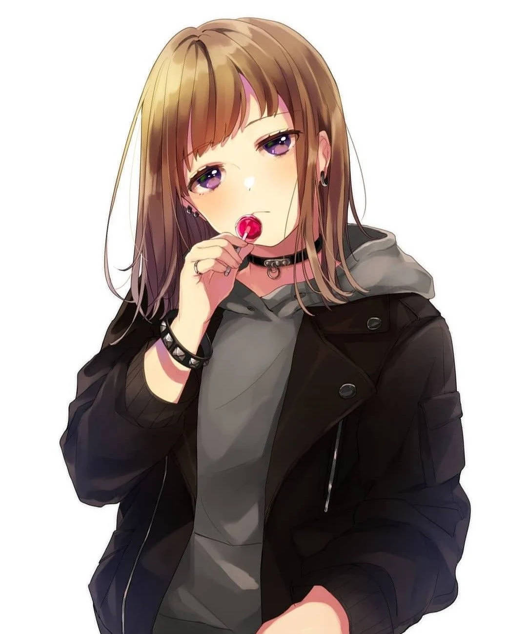 Cute Tomboy, red lollipop, brown hair, HD Phone Wallpaper