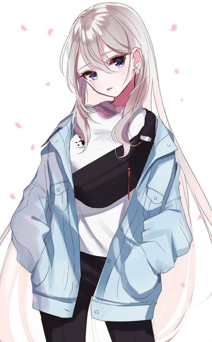 silver hair, purple eyes, light blue jacket, SD Phone Wallpaper