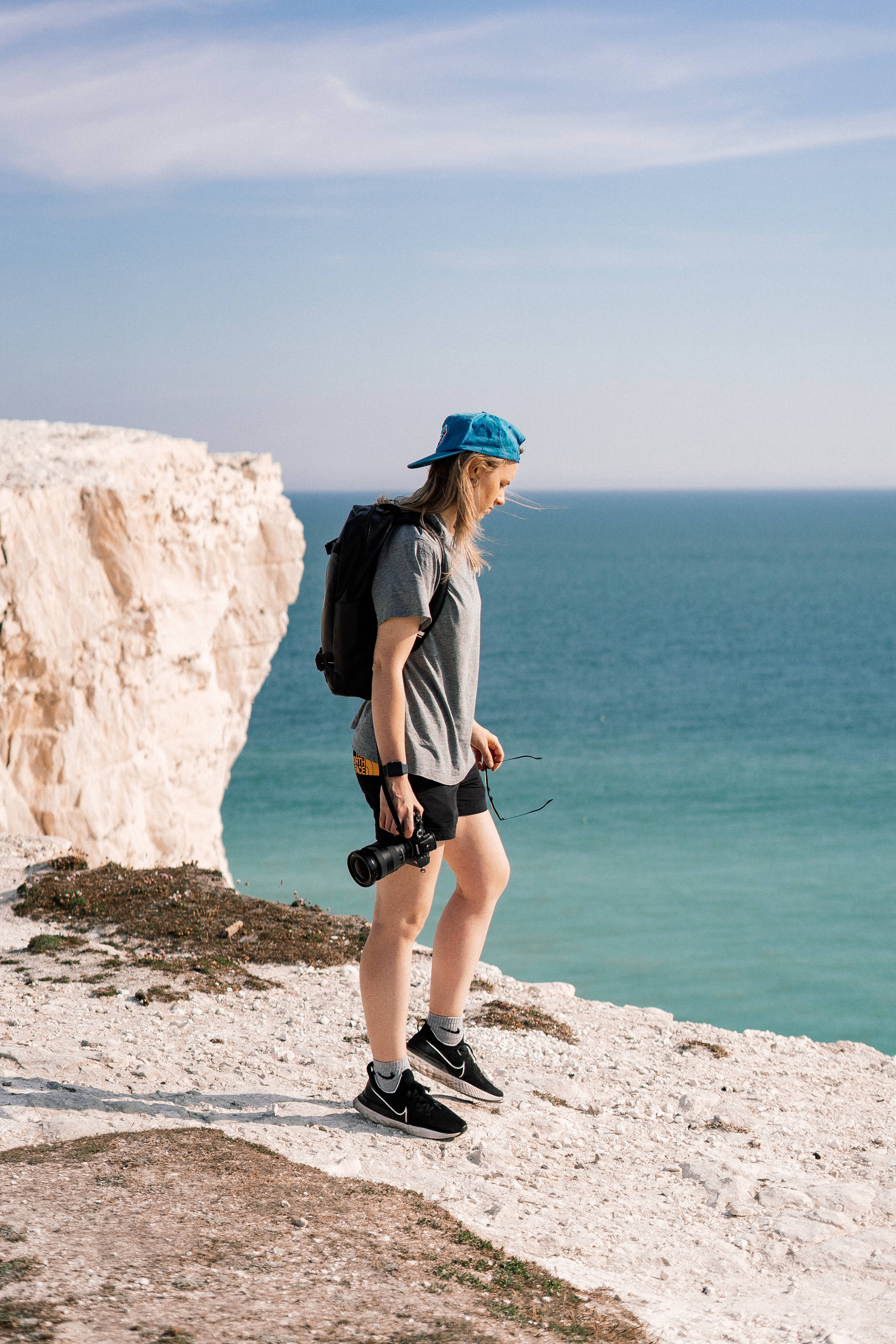 Tomboy, beach, white cliff edge, 4K Phone Wallpaper