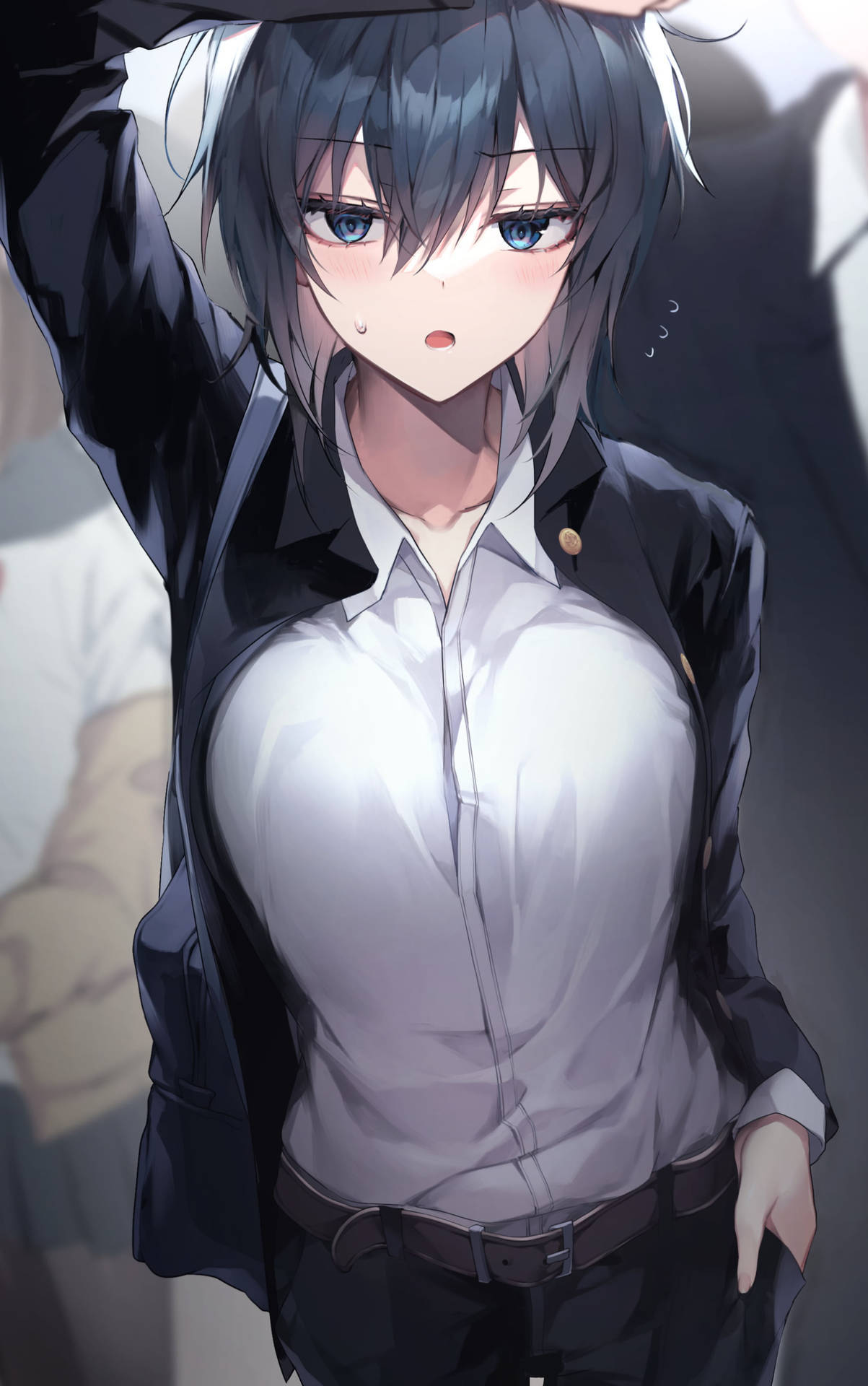 anime girl, dark hair, blue eyes, Full HD Phone Wallpaper