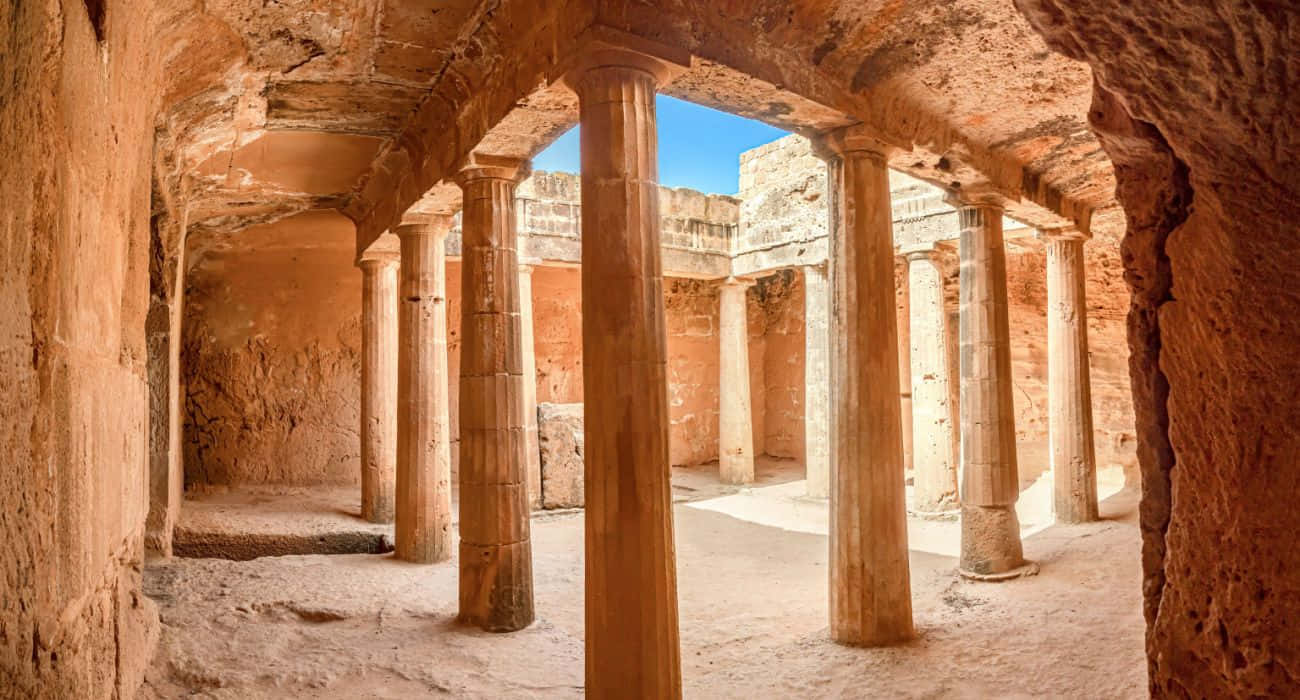 Ancient tombs kings columns, sunlit ruin, warm terracotta walls, HD Desktop Wallpaper