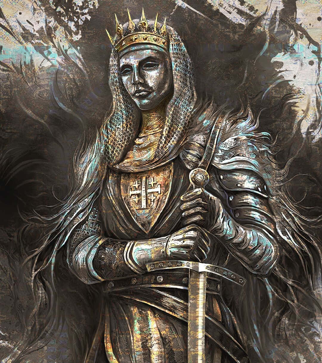 medieval king, ornate silver armor, crown, SD Phone Wallpaper