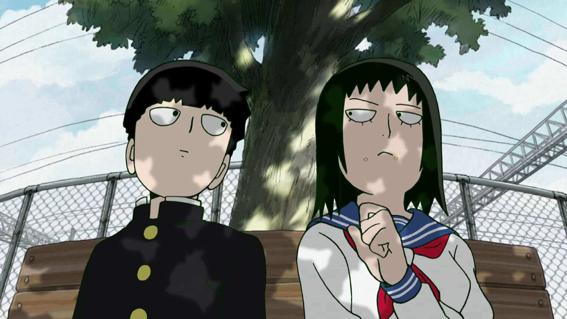 Tome Kurata, anime students, bench, Full HD Desktop Wallpaper
