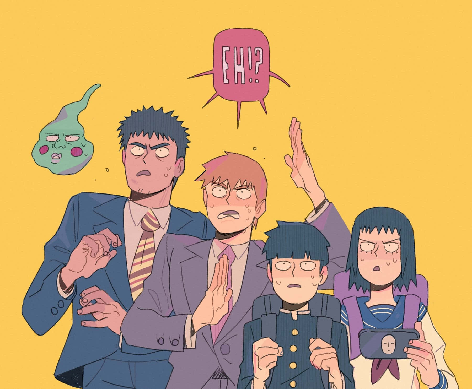 Tome Kurata, green ghost, pink speech bubble, HD Desktop Wallpaper