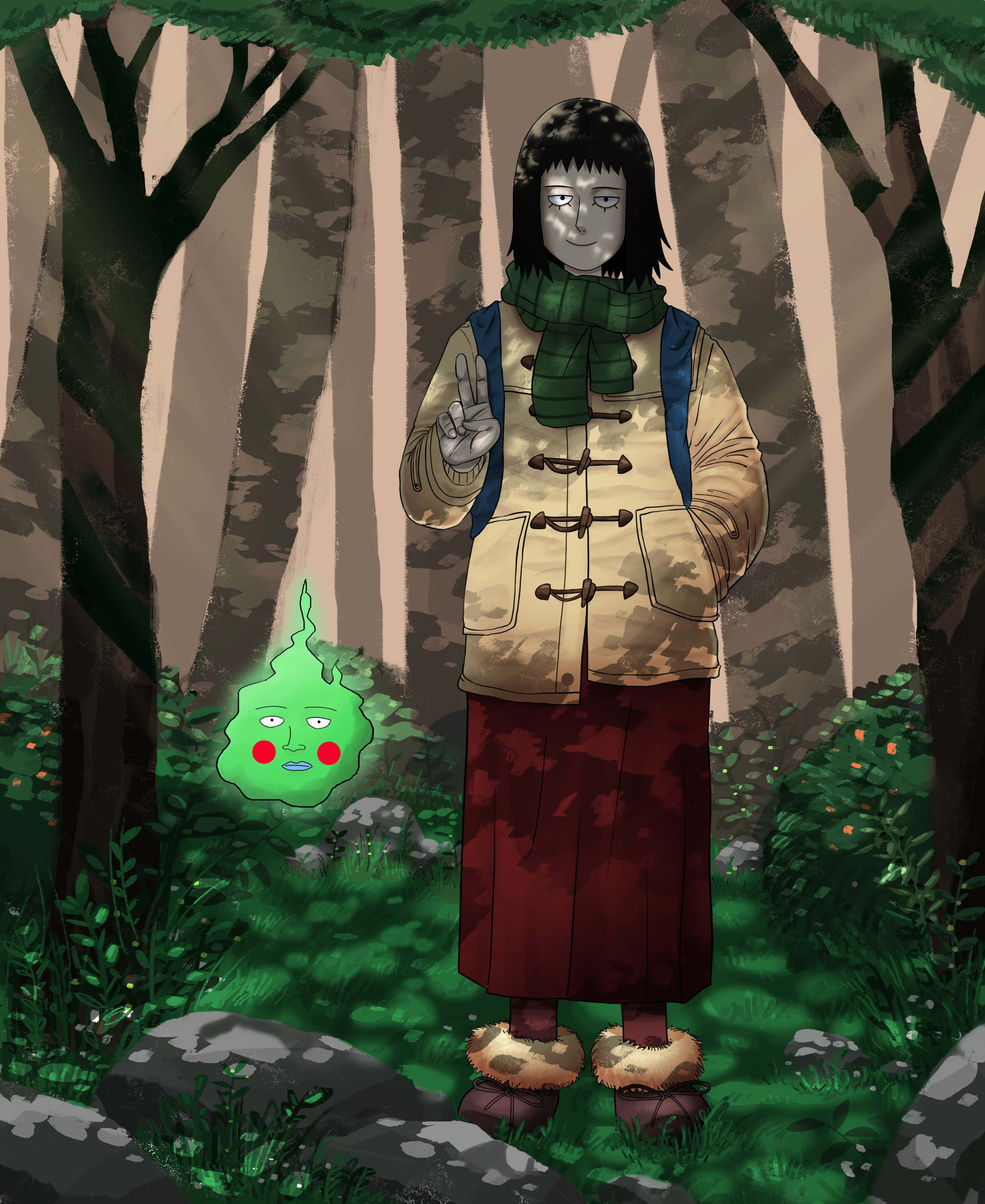 Tome Kurata, silver-skinned figure, forest, 2K Phone Wallpaper