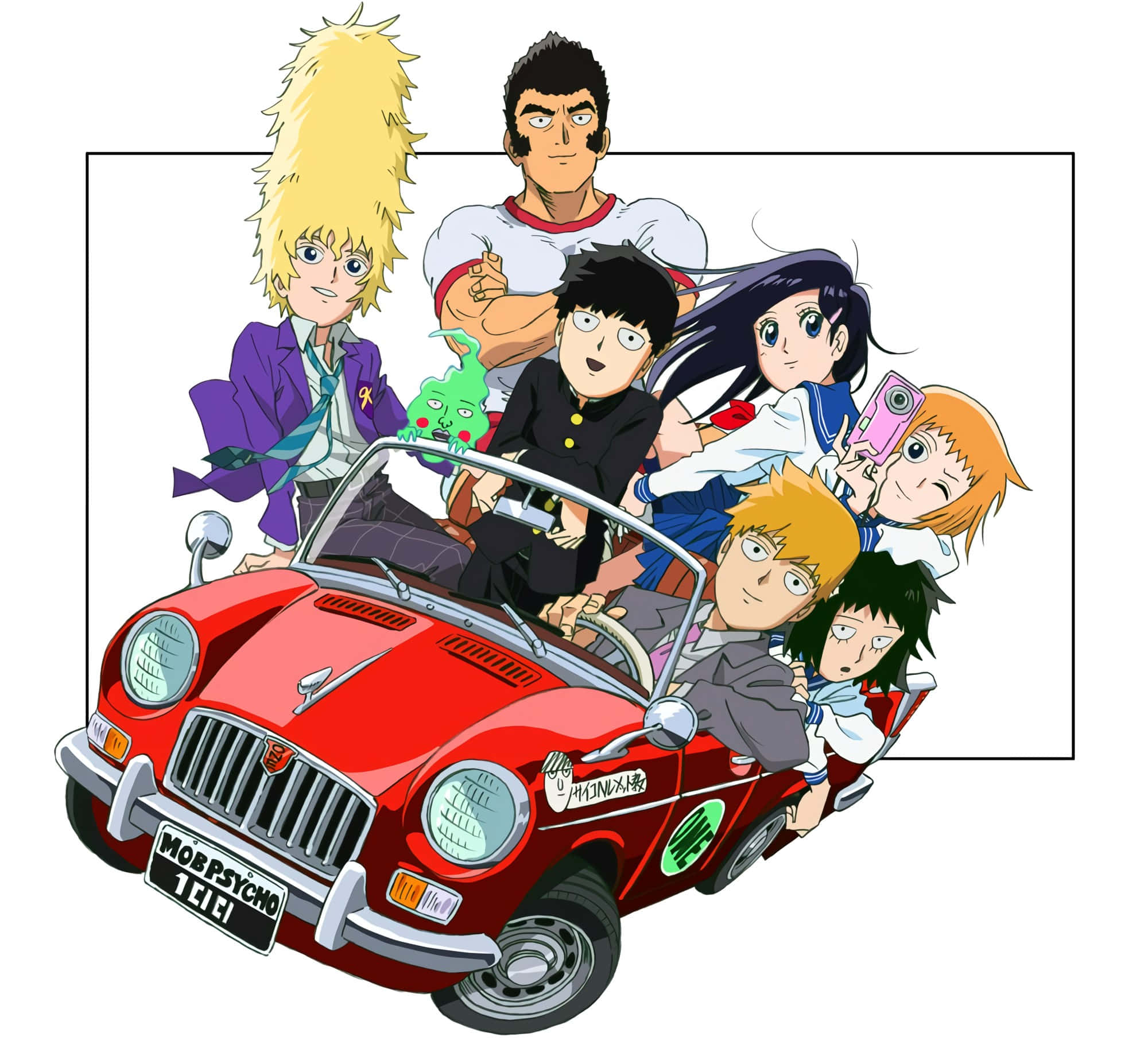 Tome Kurata, red classic convertible, anime characters, Full HD Desktop Wallpaper
