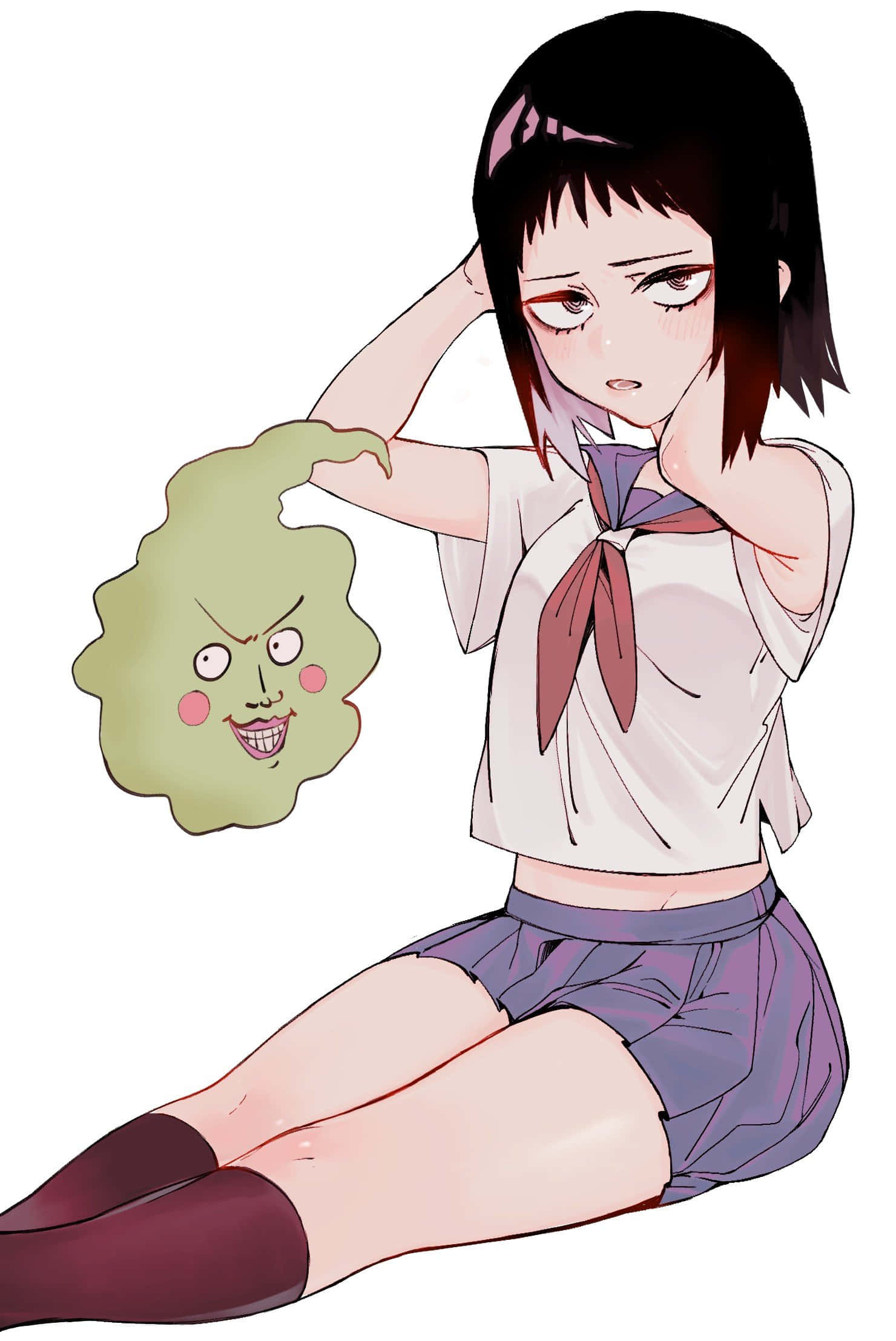 Tome Kurata, school uniform, mischievous green slime creature, Full HD Phone Wallpaper
