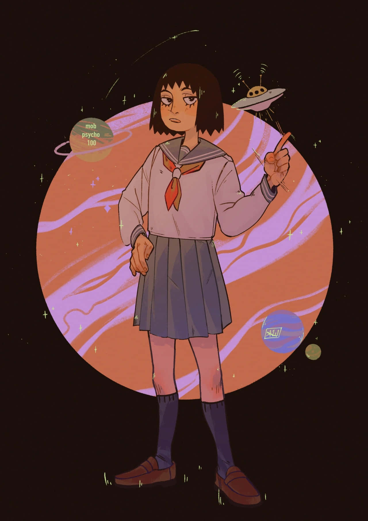 Tome Kurata, school uniform, swirling orange and purple planet, HD Phone Wallpaper