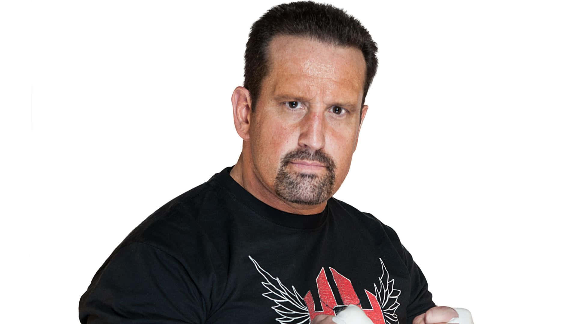 Tommy Dreamer, black t-shirt, red and white winged logo, Full HD Desktop Wallpaper