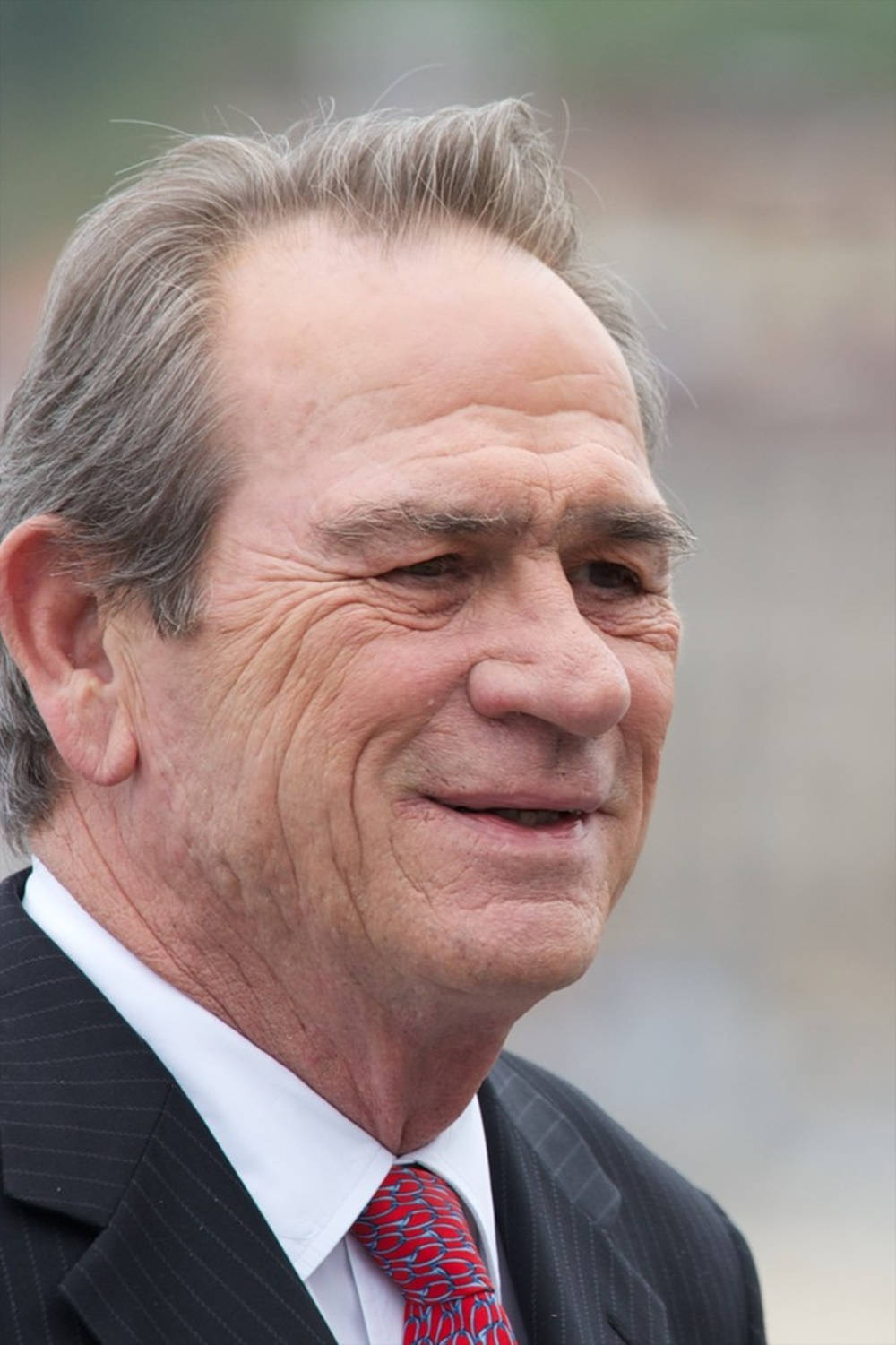 Tommy Lee Jones, pinstripe suit, red patterned tie, HD Phone Wallpaper