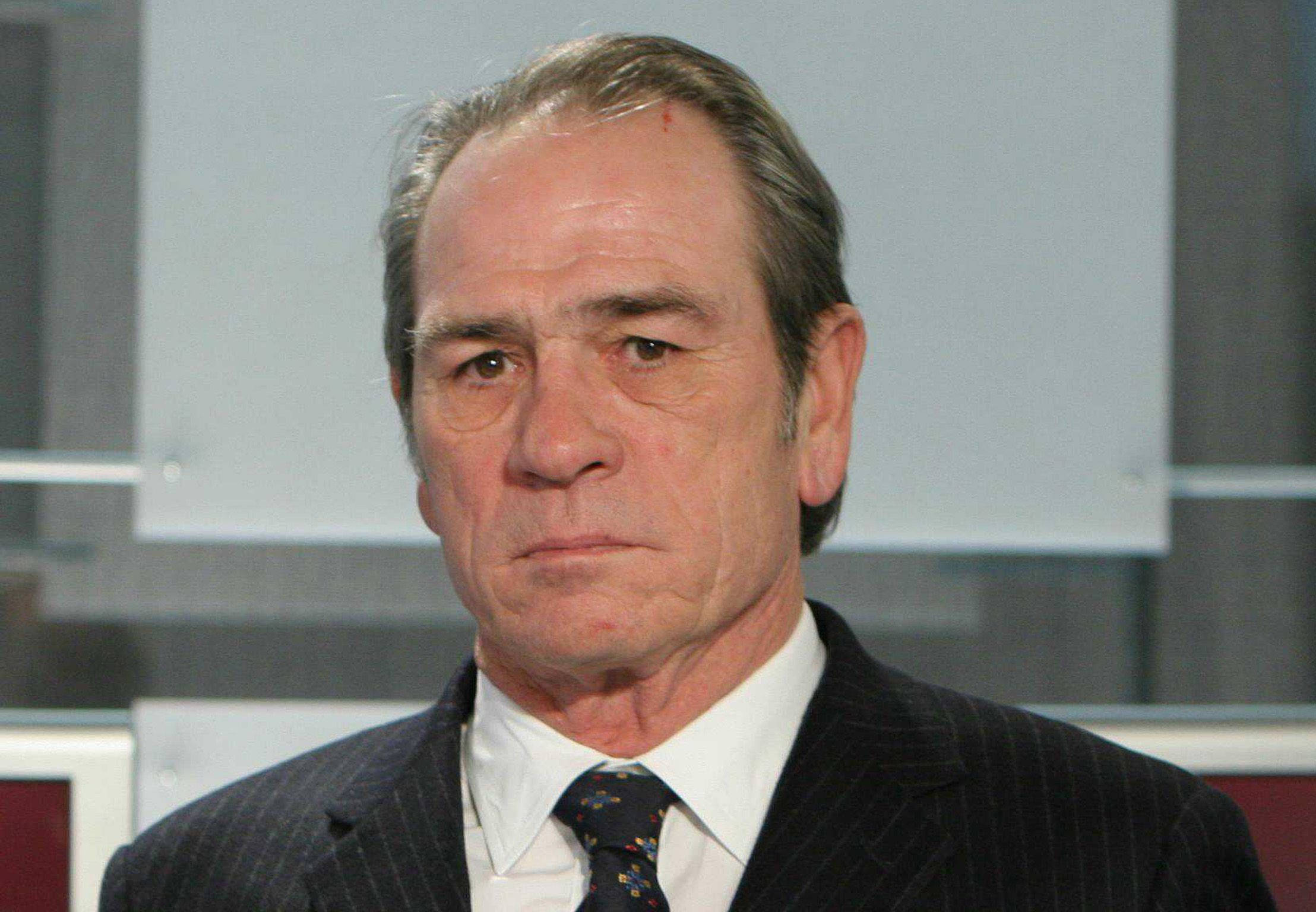 Tommy Lee Jones, dark pinstripe suit, patterned tie, Full HD Desktop Wallpaper