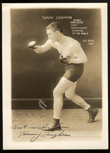 Tommy Loughran, punching pose, vintage sepia-toned photo, SD Phone Wallpaper