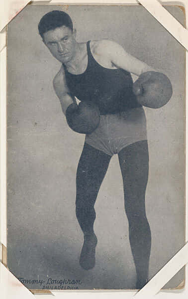 Tommy Loughran, punching pose, vintage sepia-toned portrait, SD Phone Wallpaper