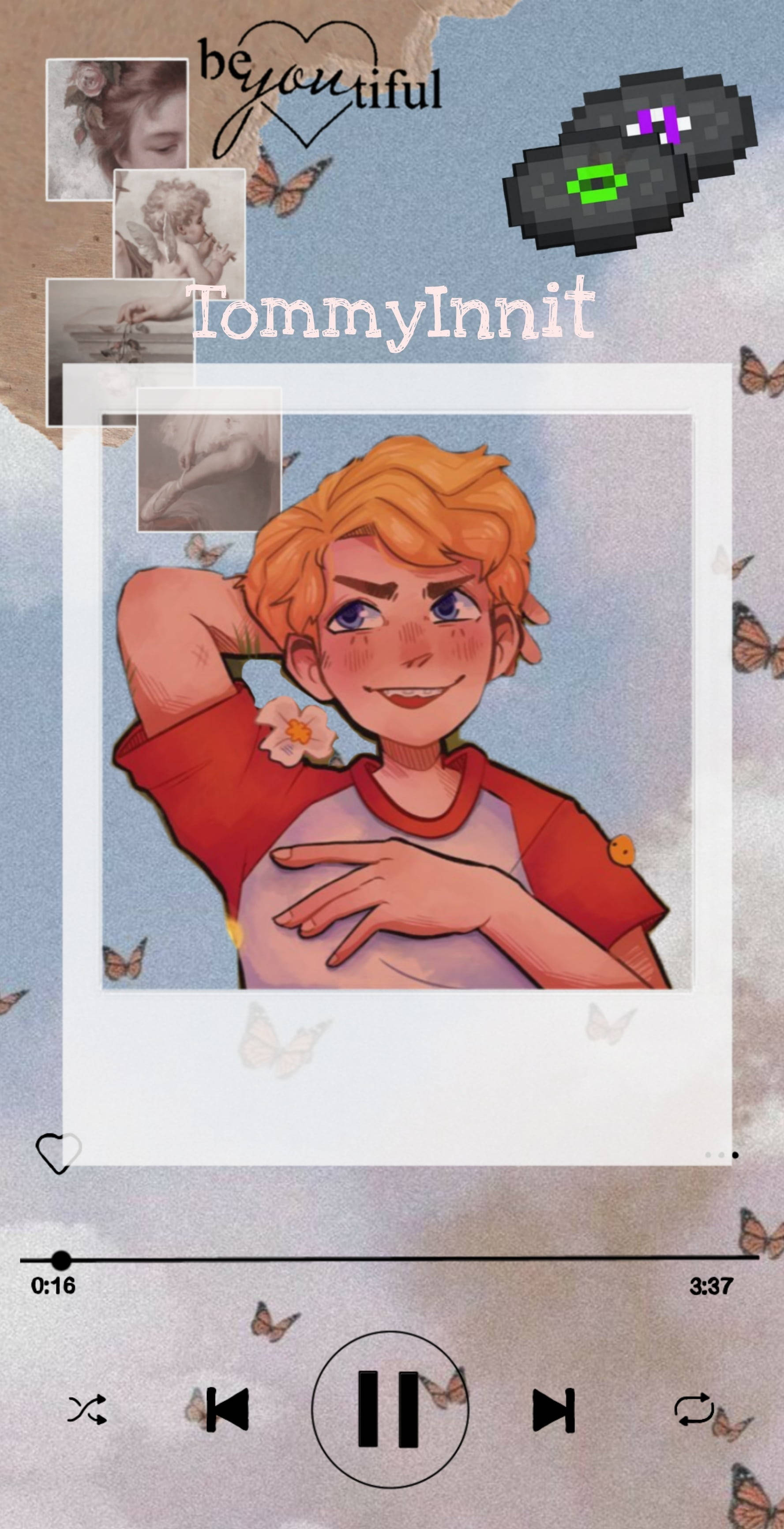 Tommyinnit, orange hair, Polaroid frame, 2K Phone Wallpaper