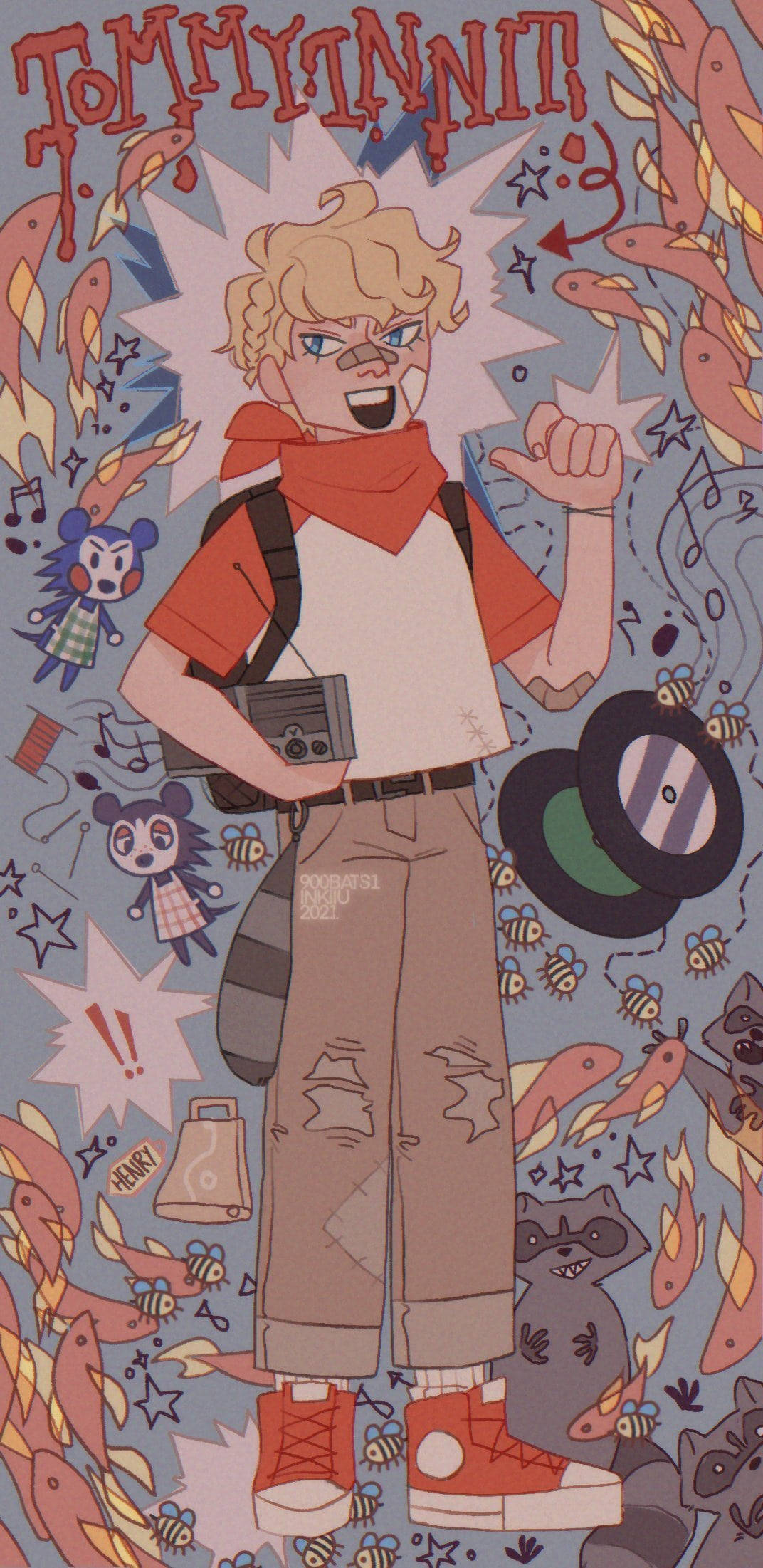 Tommyinnit, anime-style illustration, fish bees, Full HD Phone Wallpaper