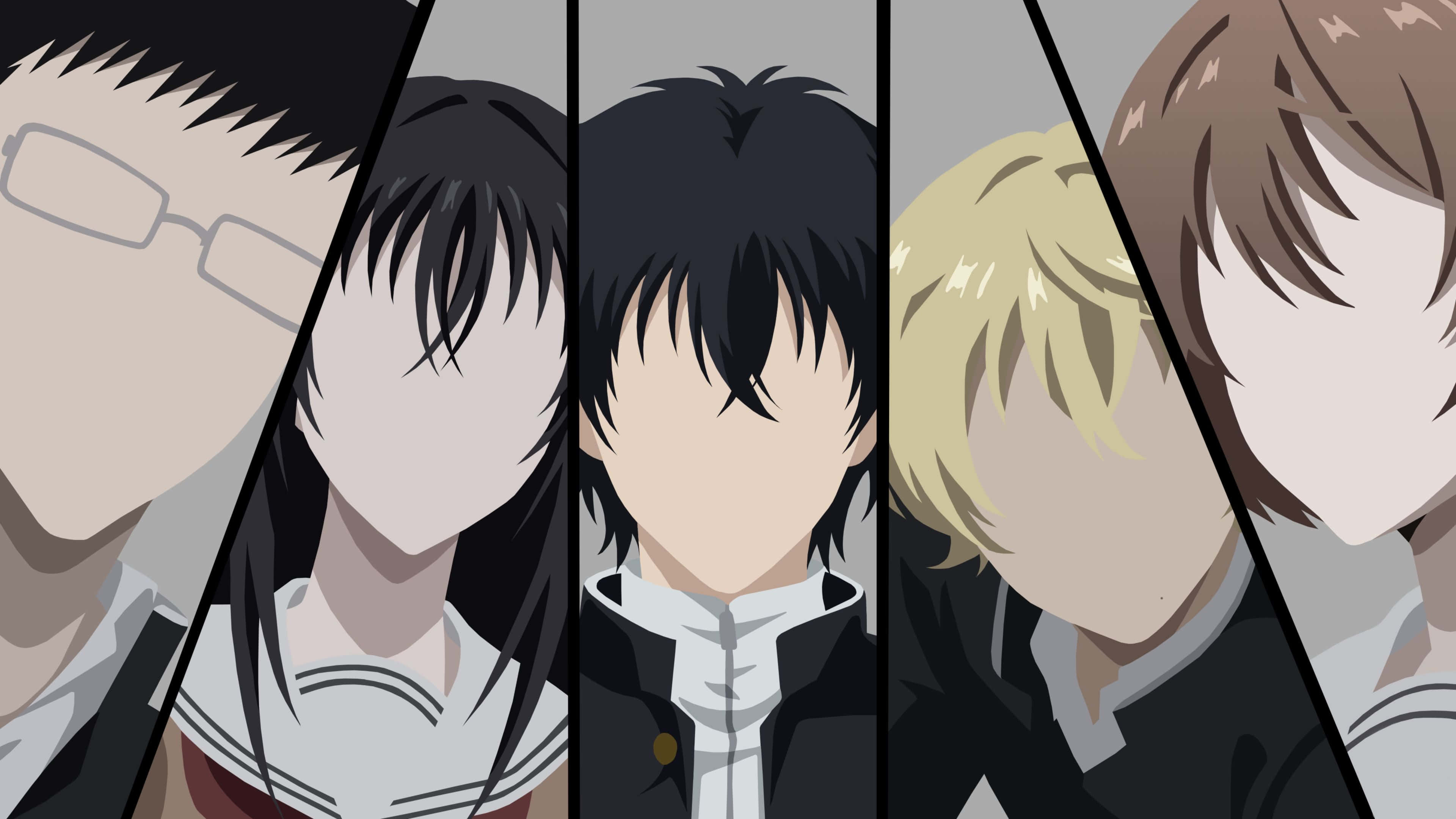 Tomodachi Game, anime characters, blank faces, 4K Desktop Wallpaper