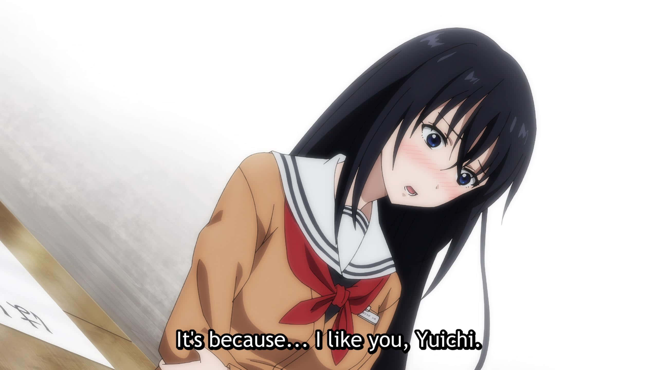 Tomodachi Game, sailor uniform, blushes shyly, 2K Desktop Wallpaper