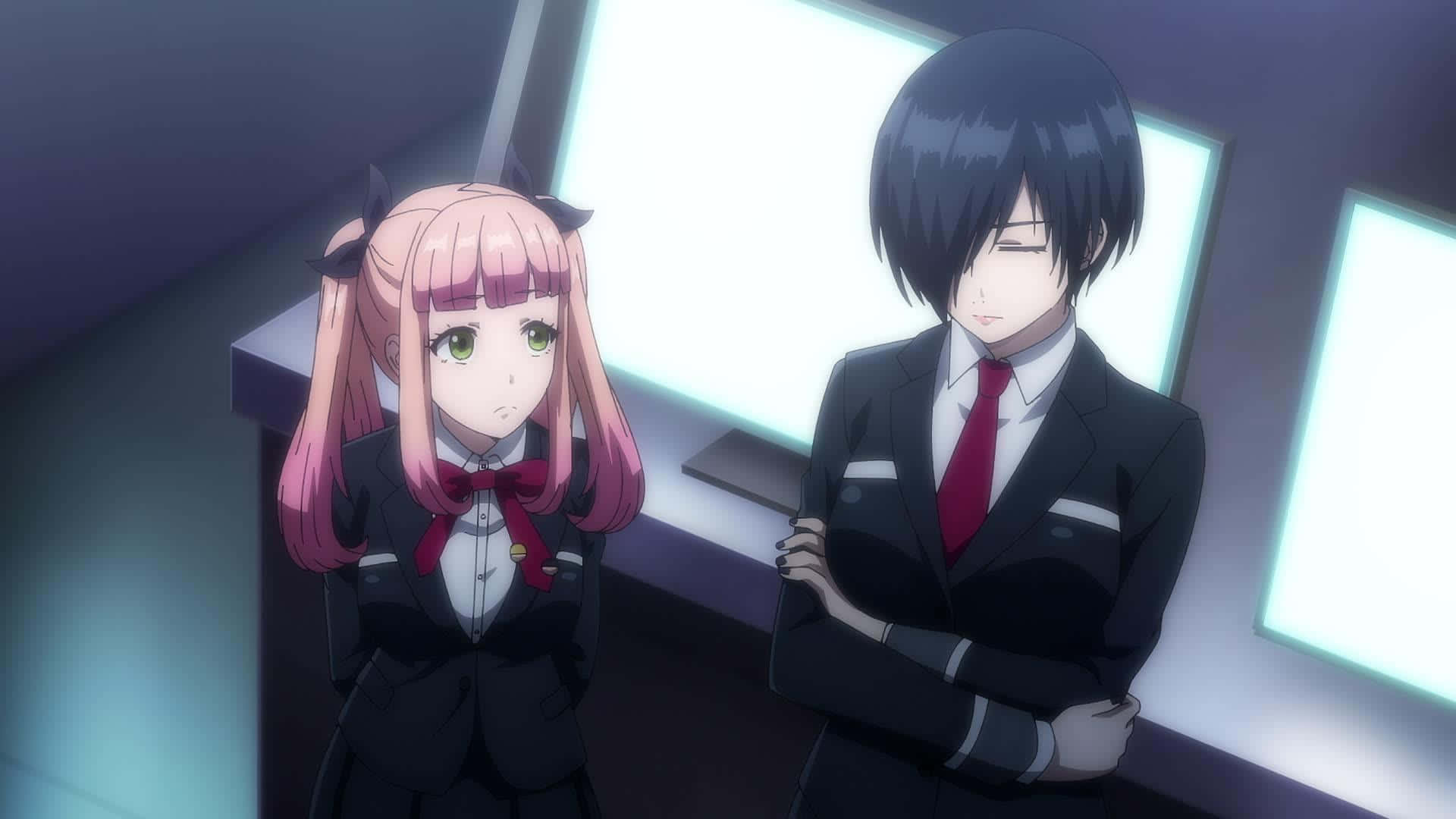 Tomodachi Game, school uniforms, dimly lit room, Full HD Desktop Wallpaper