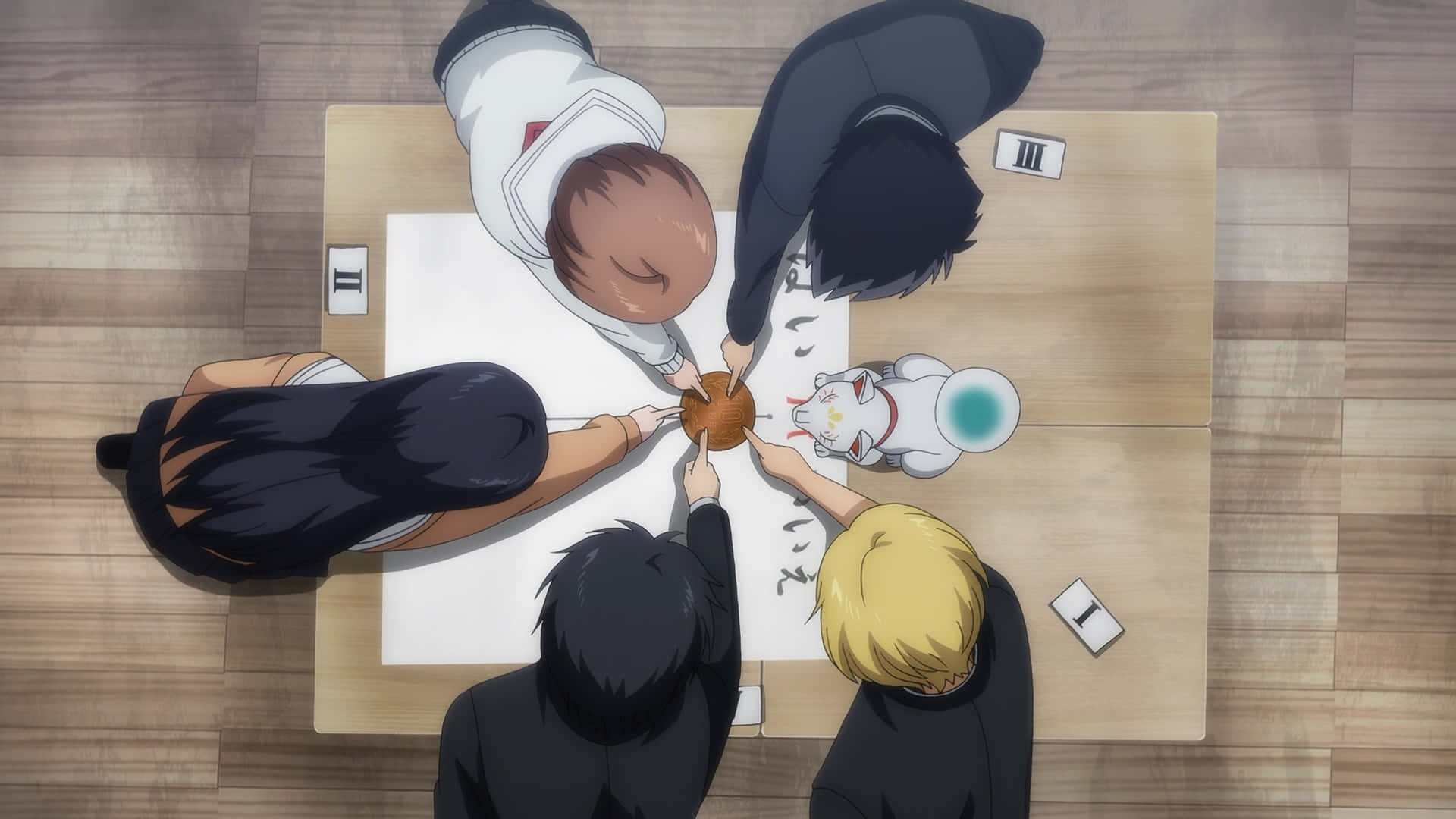 Tomodachi Game, anime characters, table, Full HD Desktop Wallpaper
