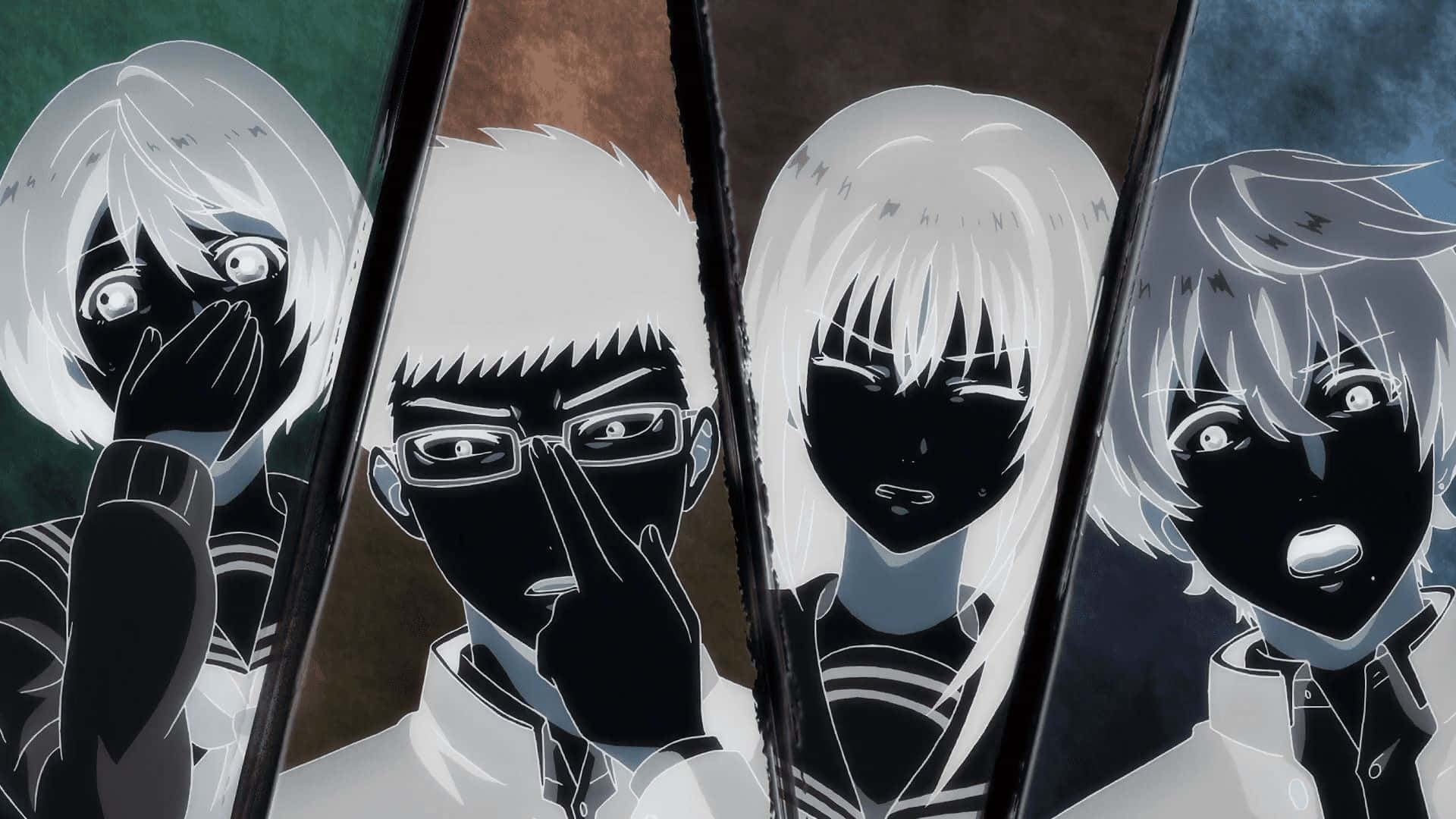 Tomodachi Game, pale hair, black faces, Full HD Desktop Wallpaper