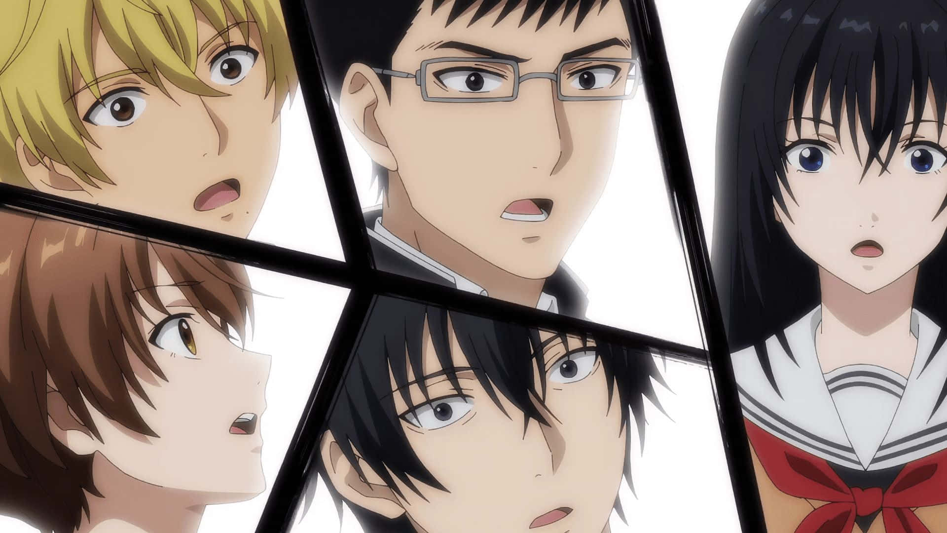 Tomodachi Game, anime characters, shocked expressions, Full HD Desktop Wallpaper