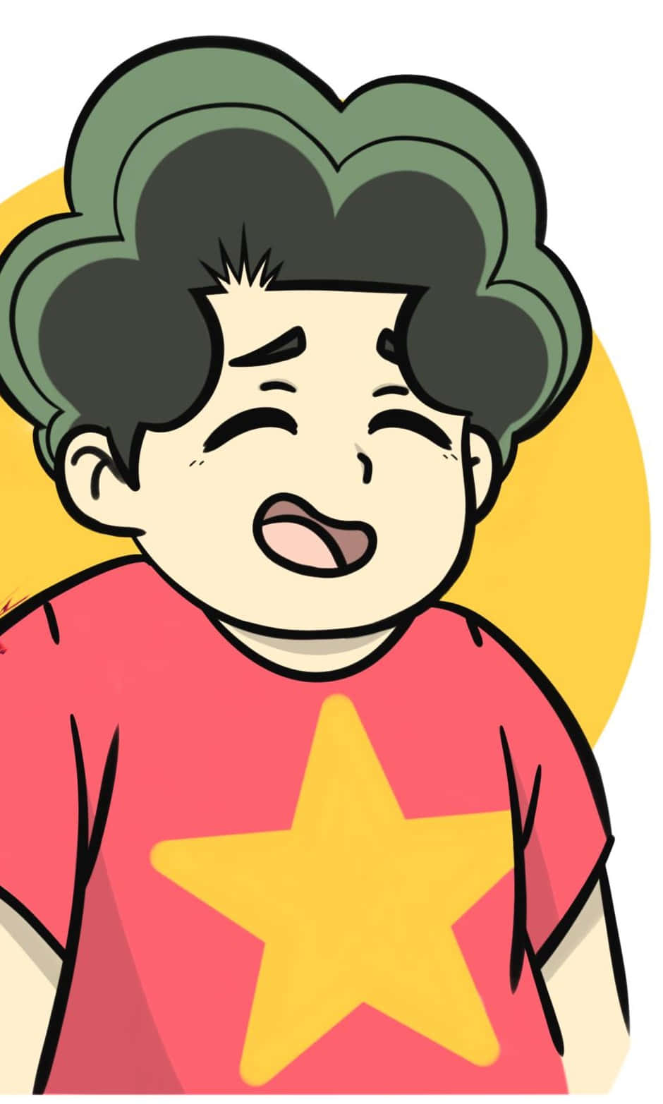 Tomohiro Nagatsuka, curly green hair, red shirt with a yellow star, HD Phone Wallpaper