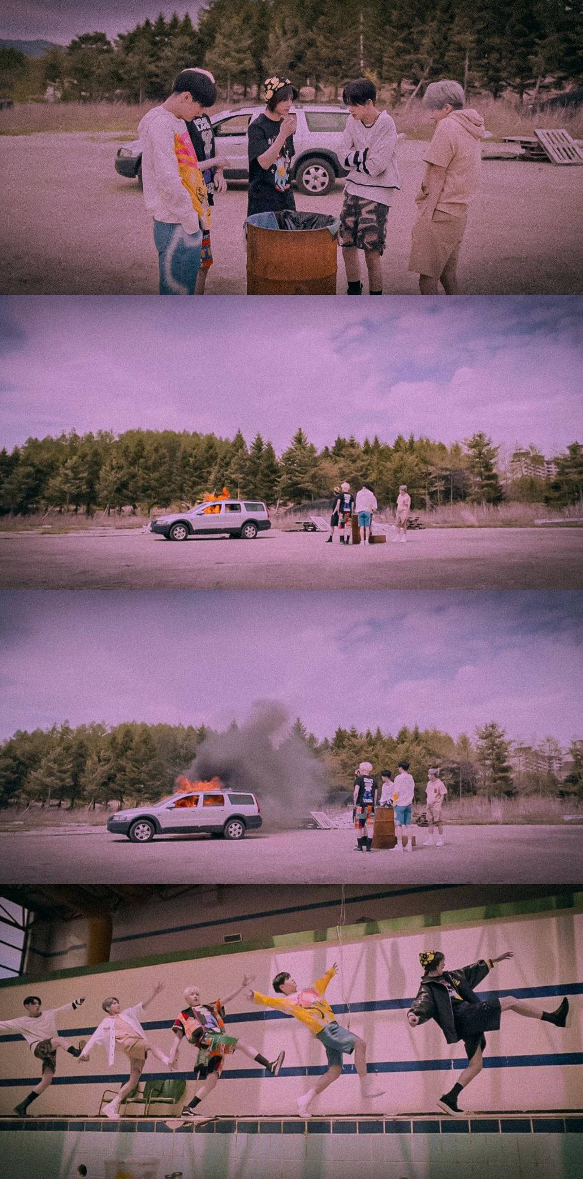 Tomorrow X Together, 0X1=LOVESONG, burning car, Full HD Phone Wallpaper