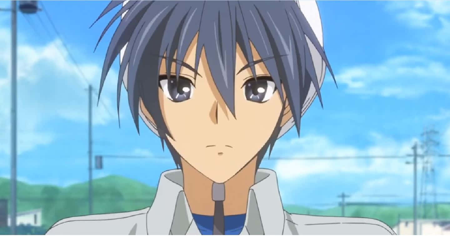 Tomoya Okazaki, spiky gray hair, serious eyes, HD Desktop Wallpaper