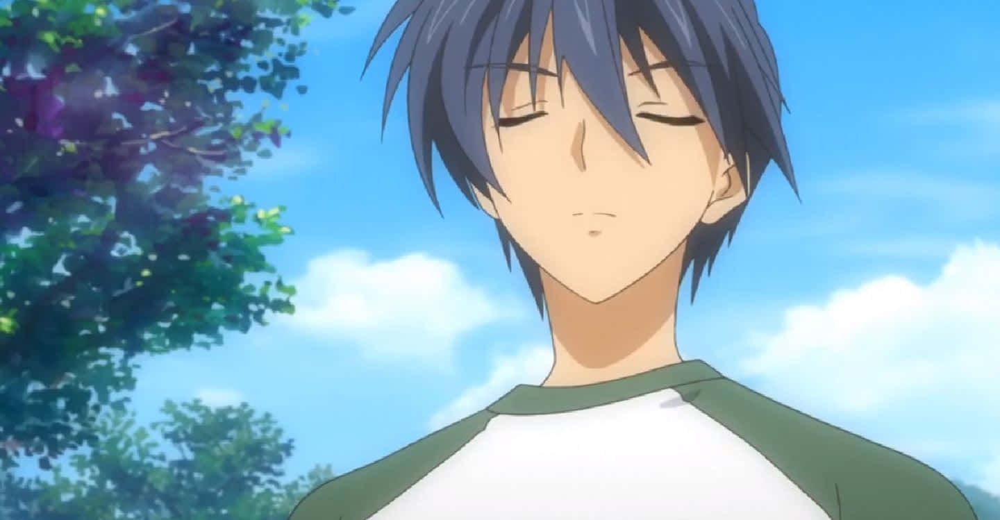 Tomoya Okazaki, blue hair, bright blue sky, HD Desktop Wallpaper