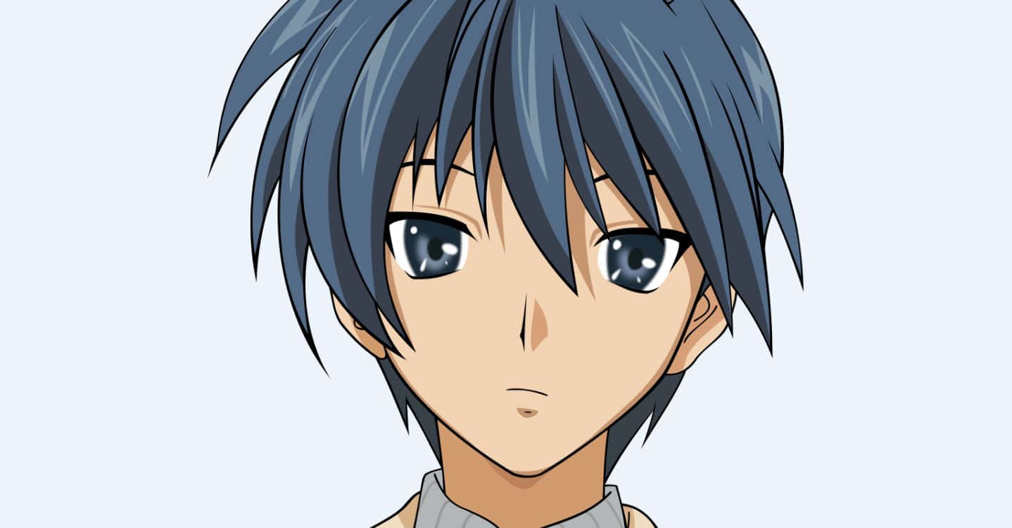Tomoya Okazaki, spiky blue hair, intense blue eyes, HD Desktop Wallpaper