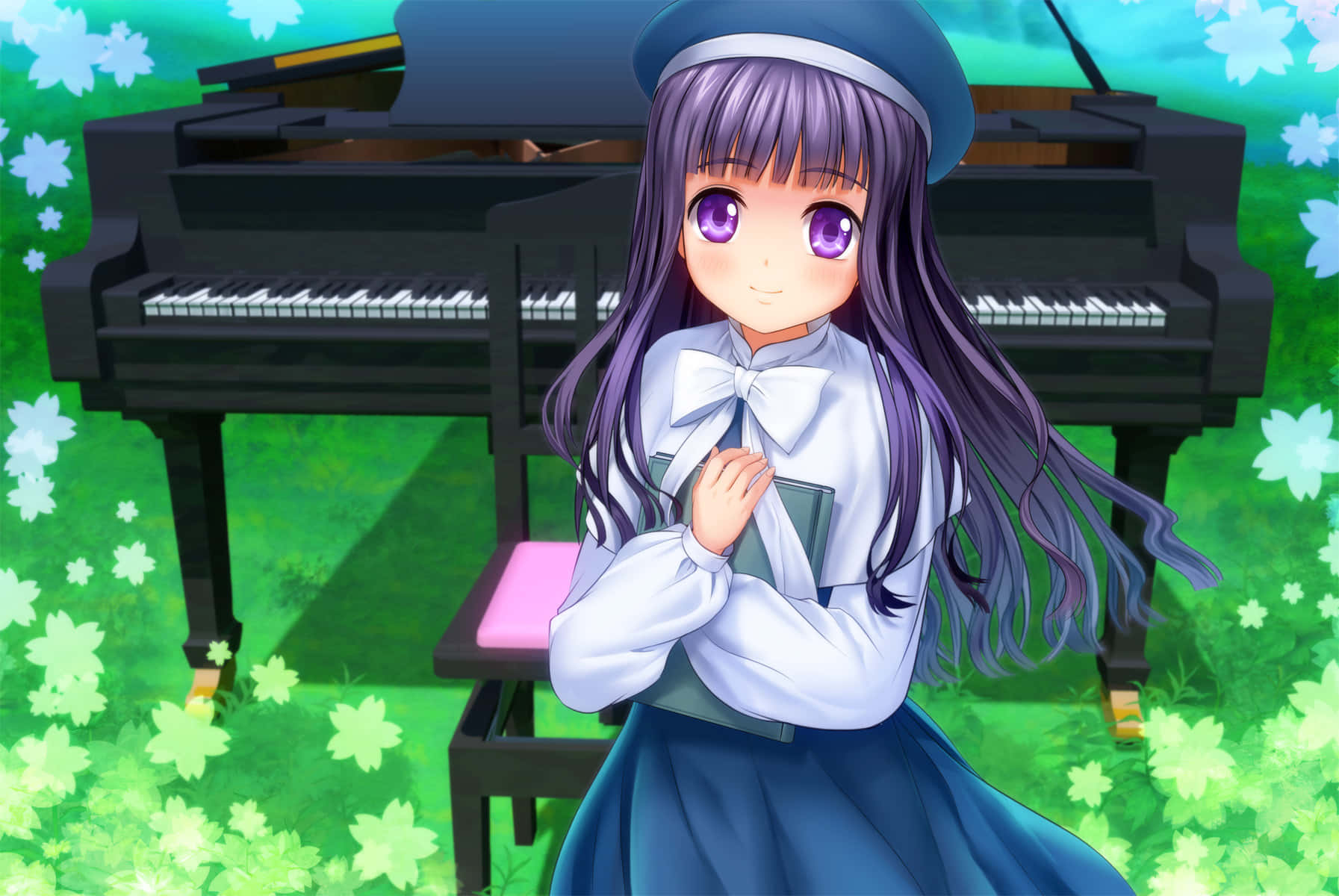 Tomoyo Daidouji, purple-haired anime girl, school uniform, HD Desktop Wallpaper