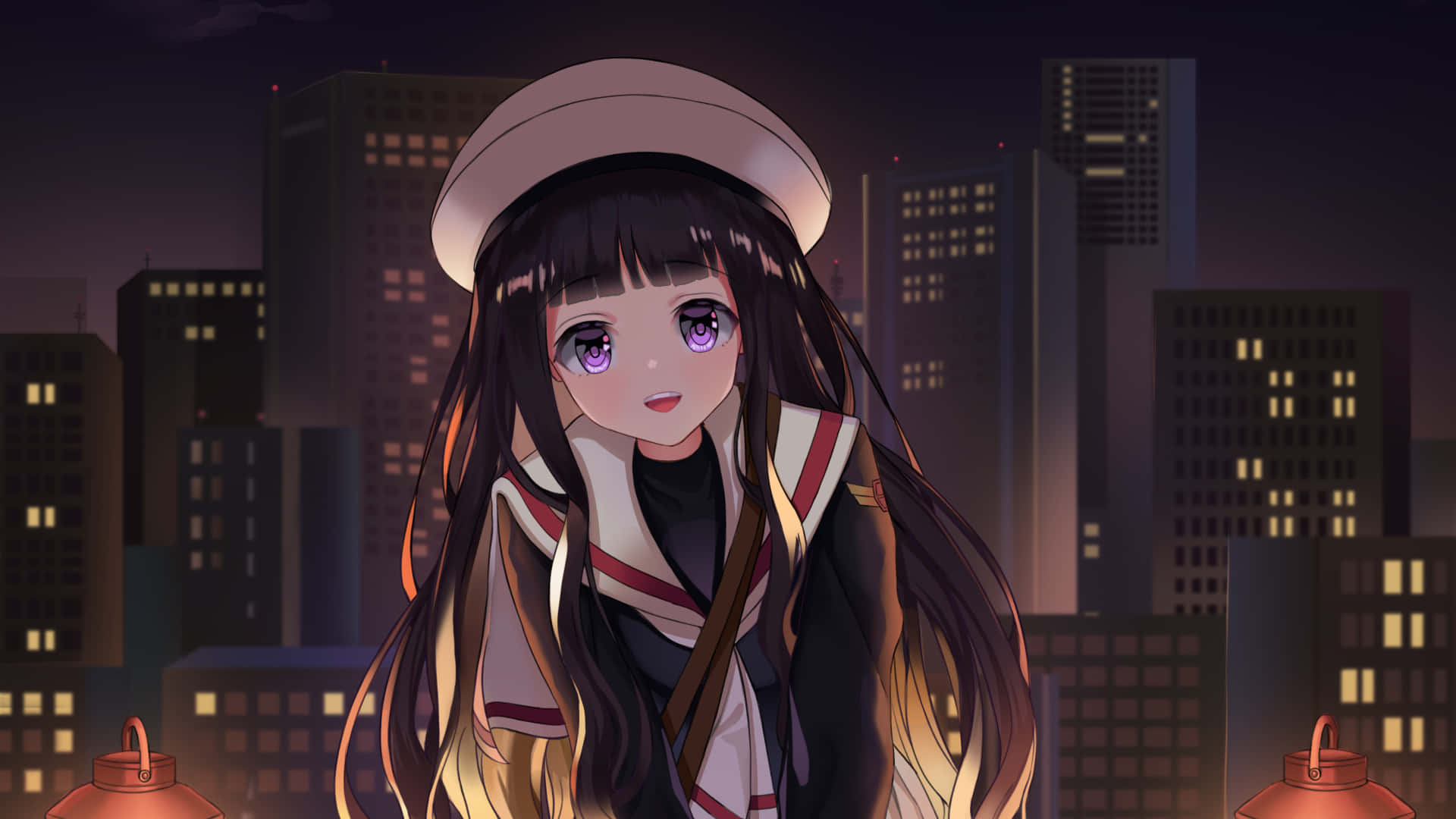 Tomoyo Daidouji, sailor hat, purple eyes, Full HD Desktop Wallpaper