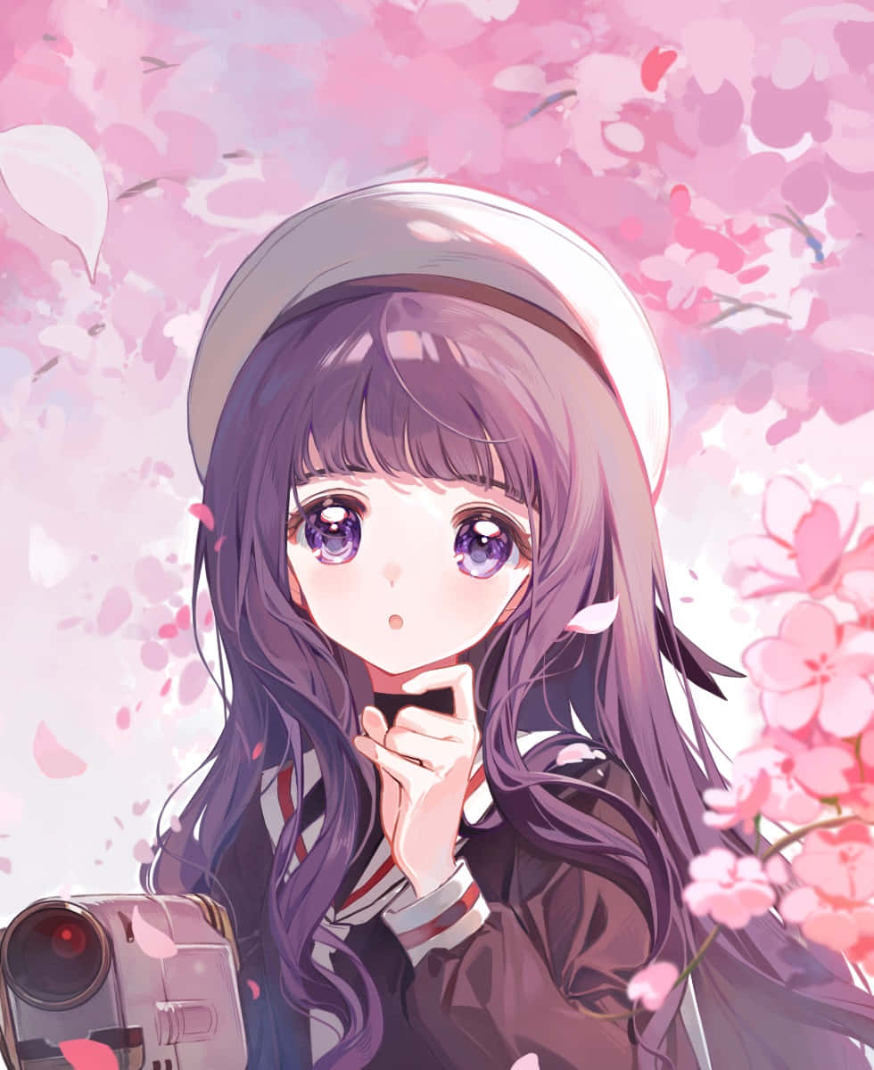 Tomoyo Daidouji, purple hair, hat, SD Phone Wallpaper