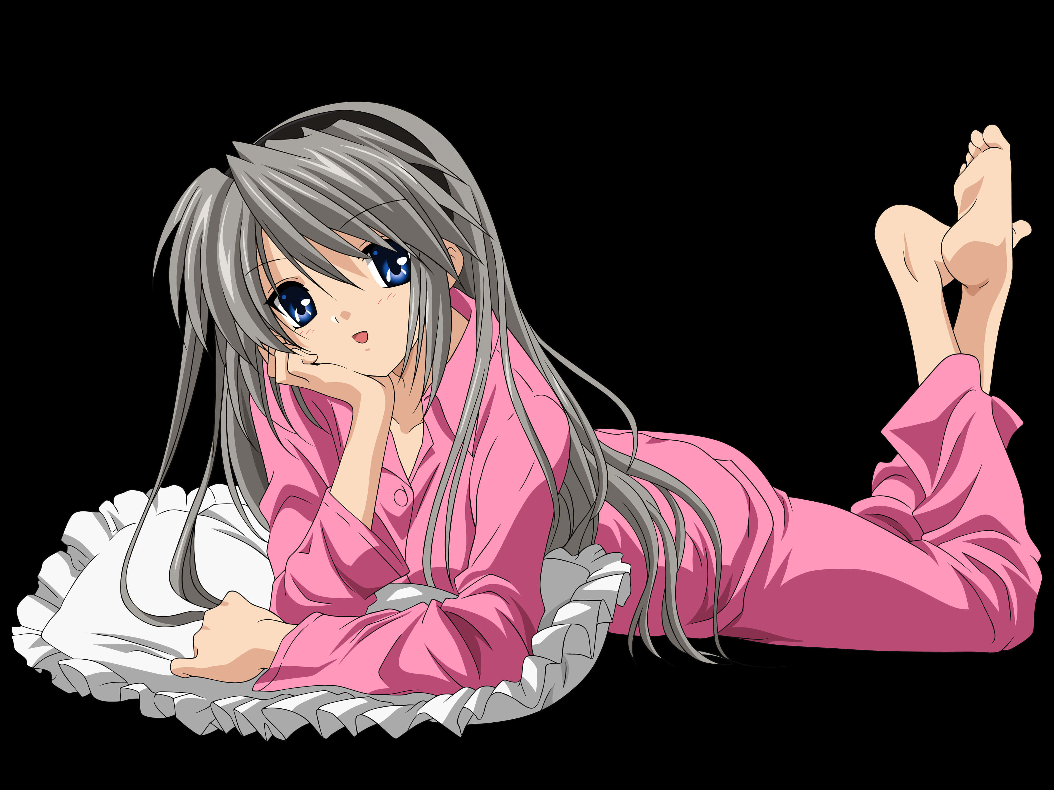 Tomoyo Sakagami, silver-haired, pink pajamas, 4K Desktop Wallpaper