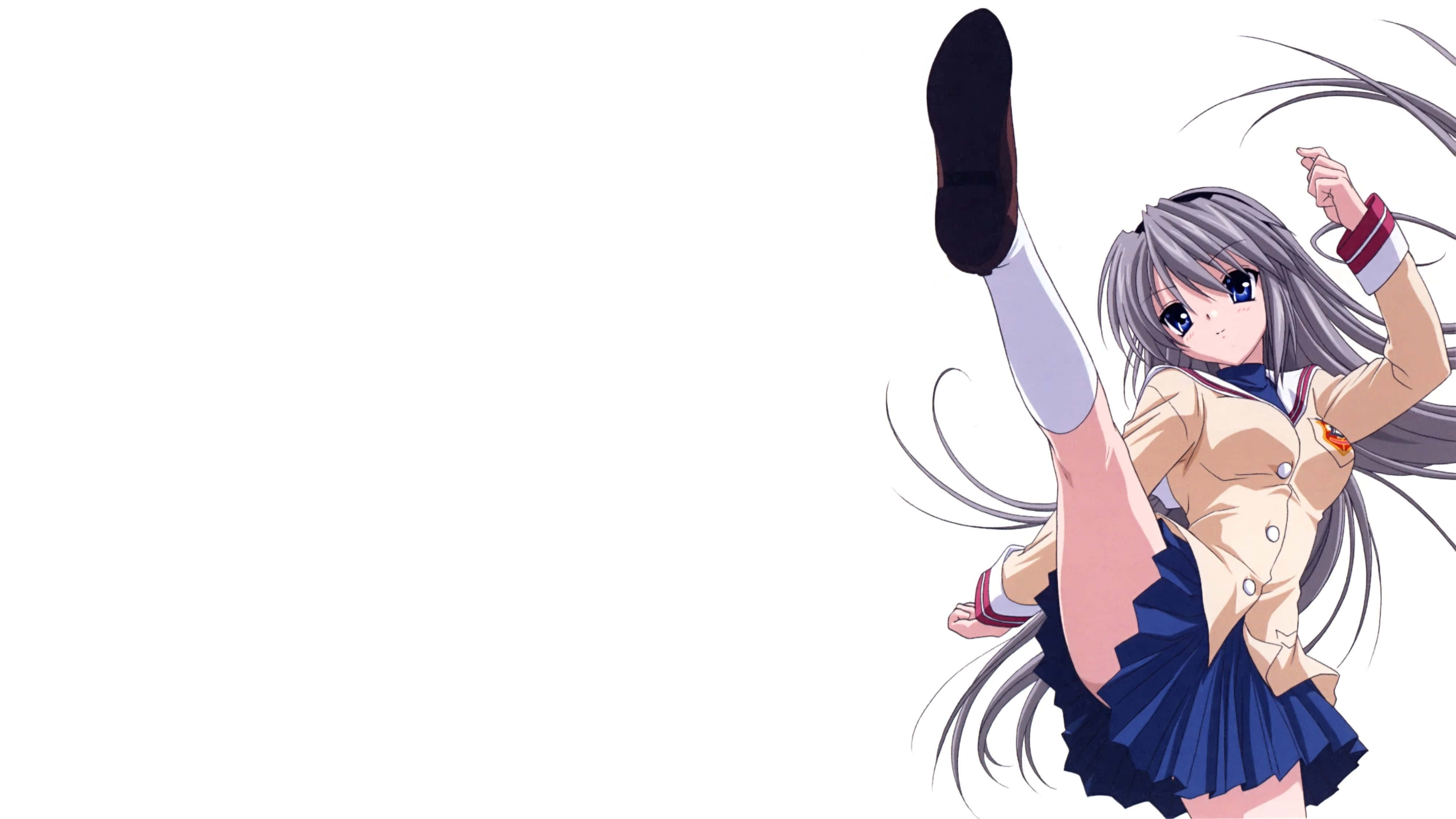 Tomoyo Sakagami, school uniform, silver hair, 4K Desktop Wallpaper