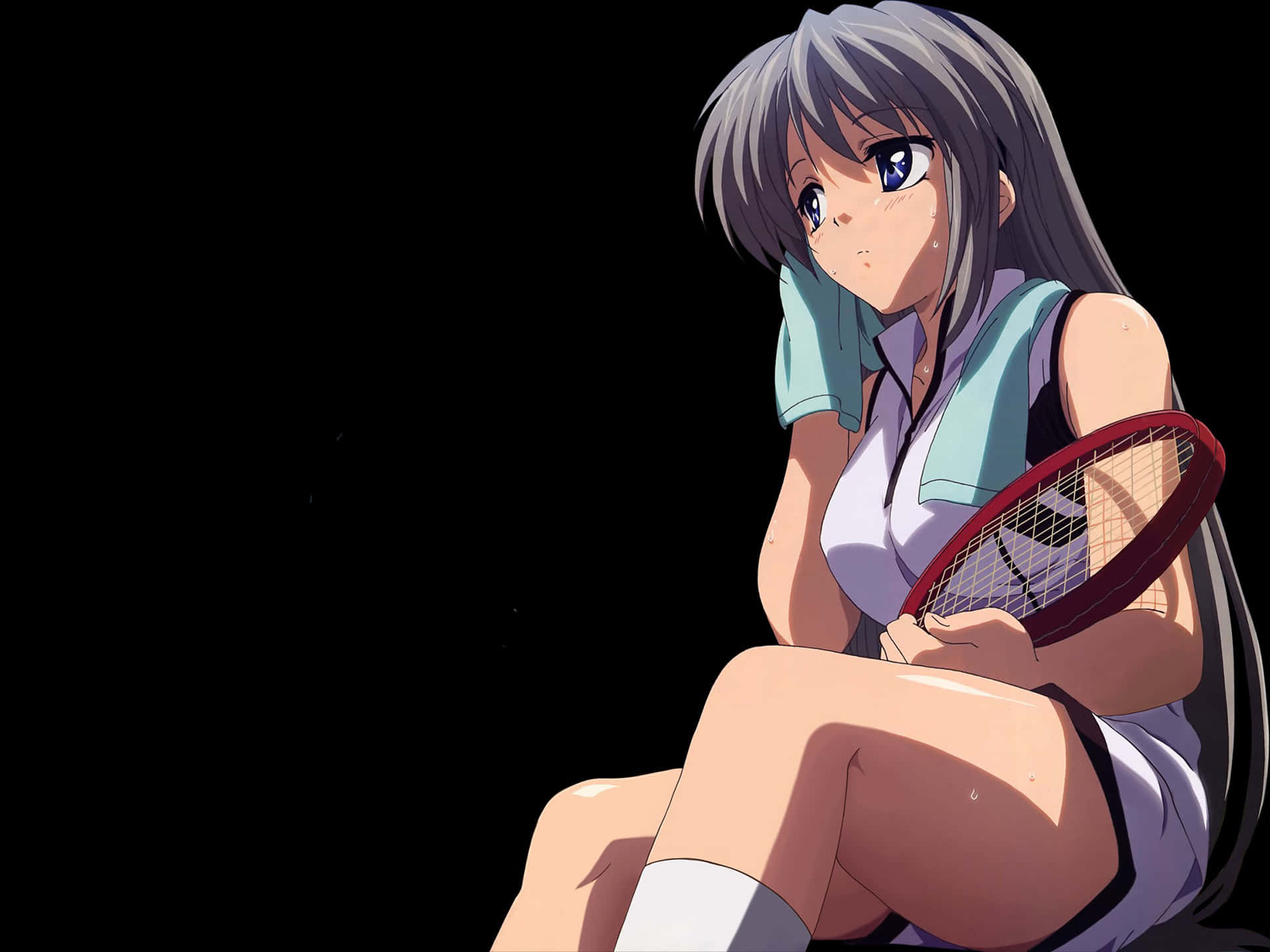 Tomoyo Sakagami, gray hair, black, Full HD Desktop Wallpaper