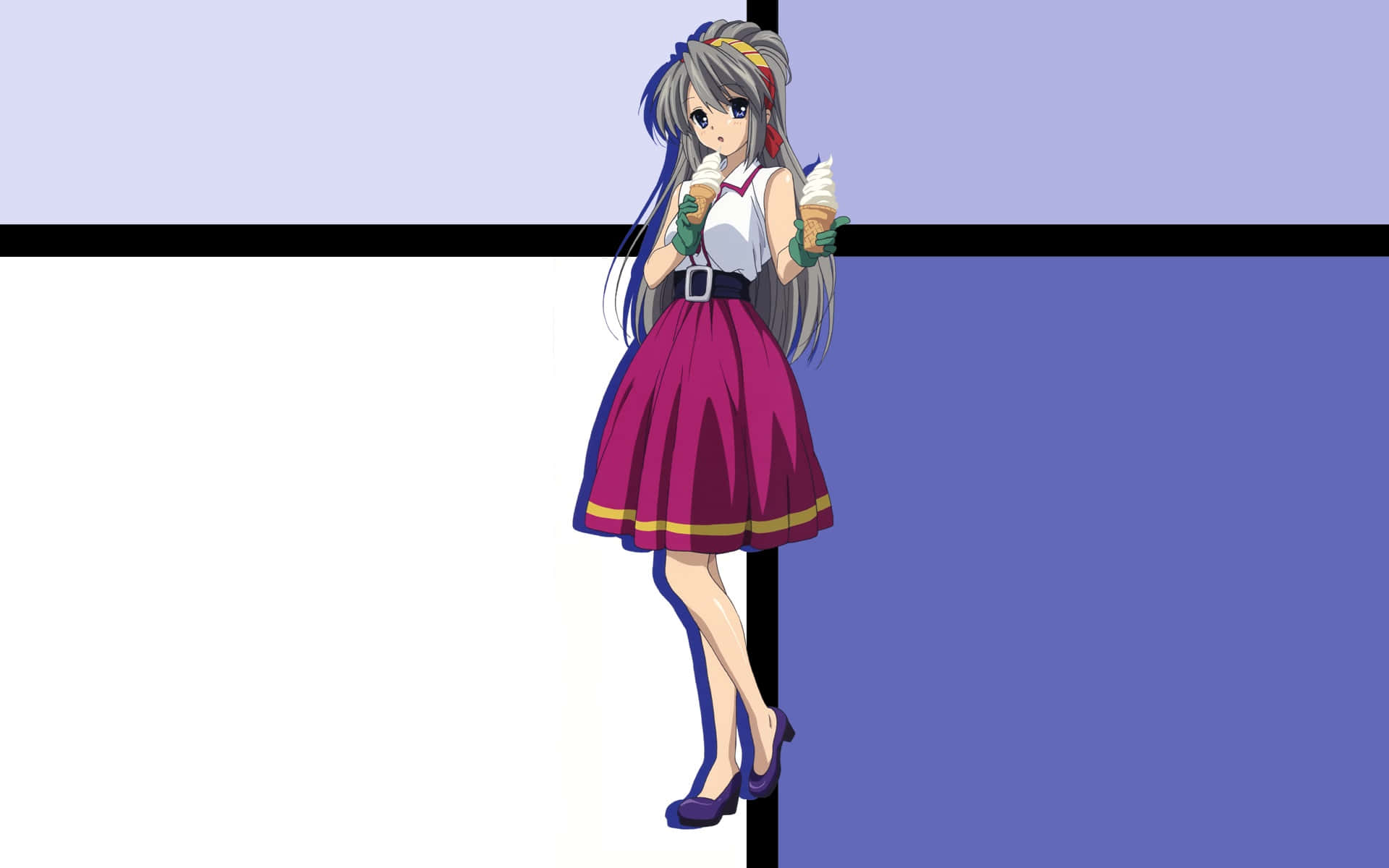 Tomoyo Sakagami, long gray hair, ice cream cones, Full HD Desktop Wallpaper