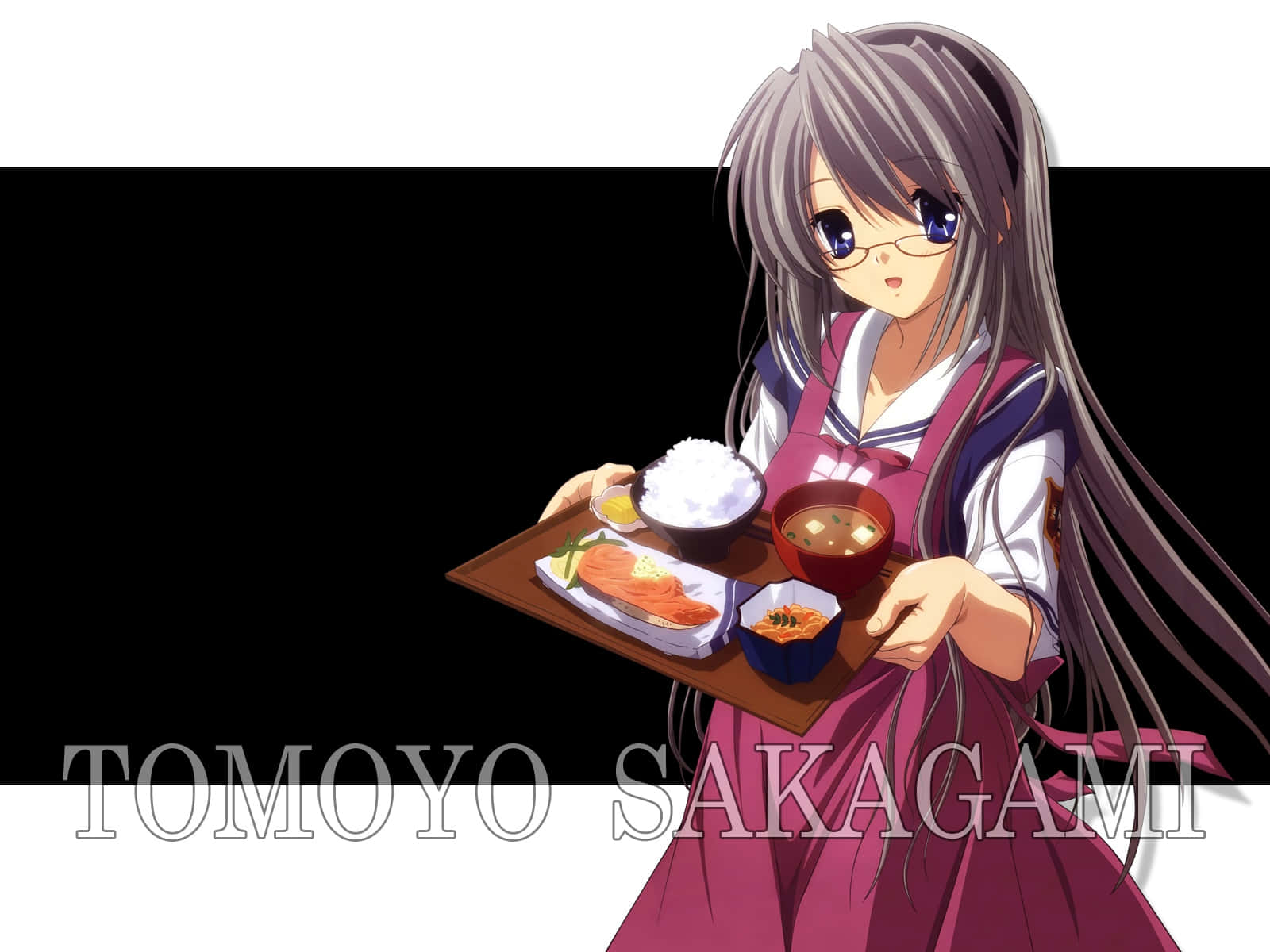 Tomoyo Sakagami, long gray hair, glasses, HD Desktop Wallpaper
