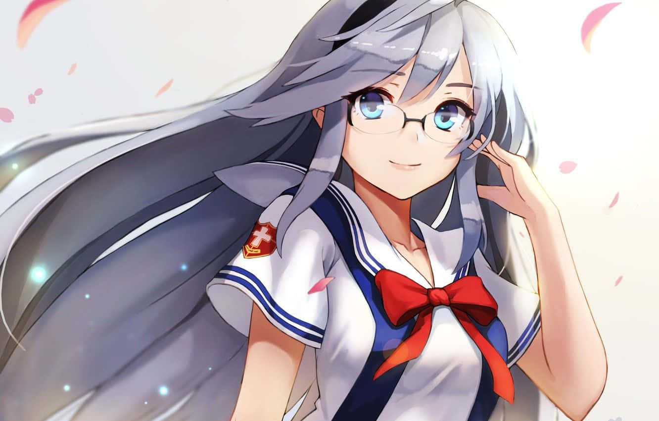Tomoyo Sakagami, silver hair, glasses, HD Desktop Wallpaper