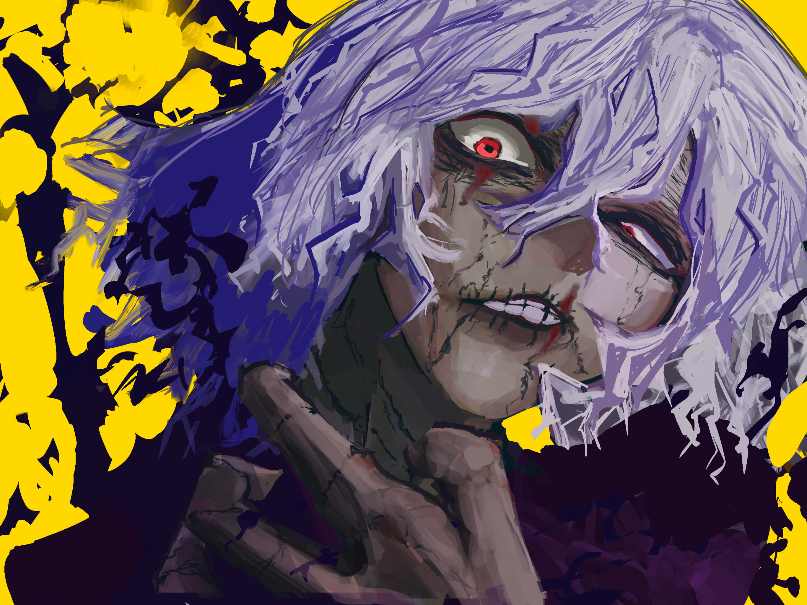 Tomura Shigaraki, purple hair, red eyes, 2K Desktop Wallpaper