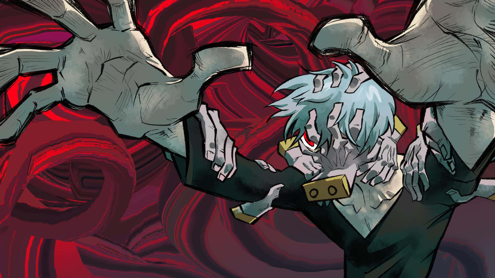 Tomura Shigaraki, blue hair, red eyes, Full HD Desktop Wallpaper