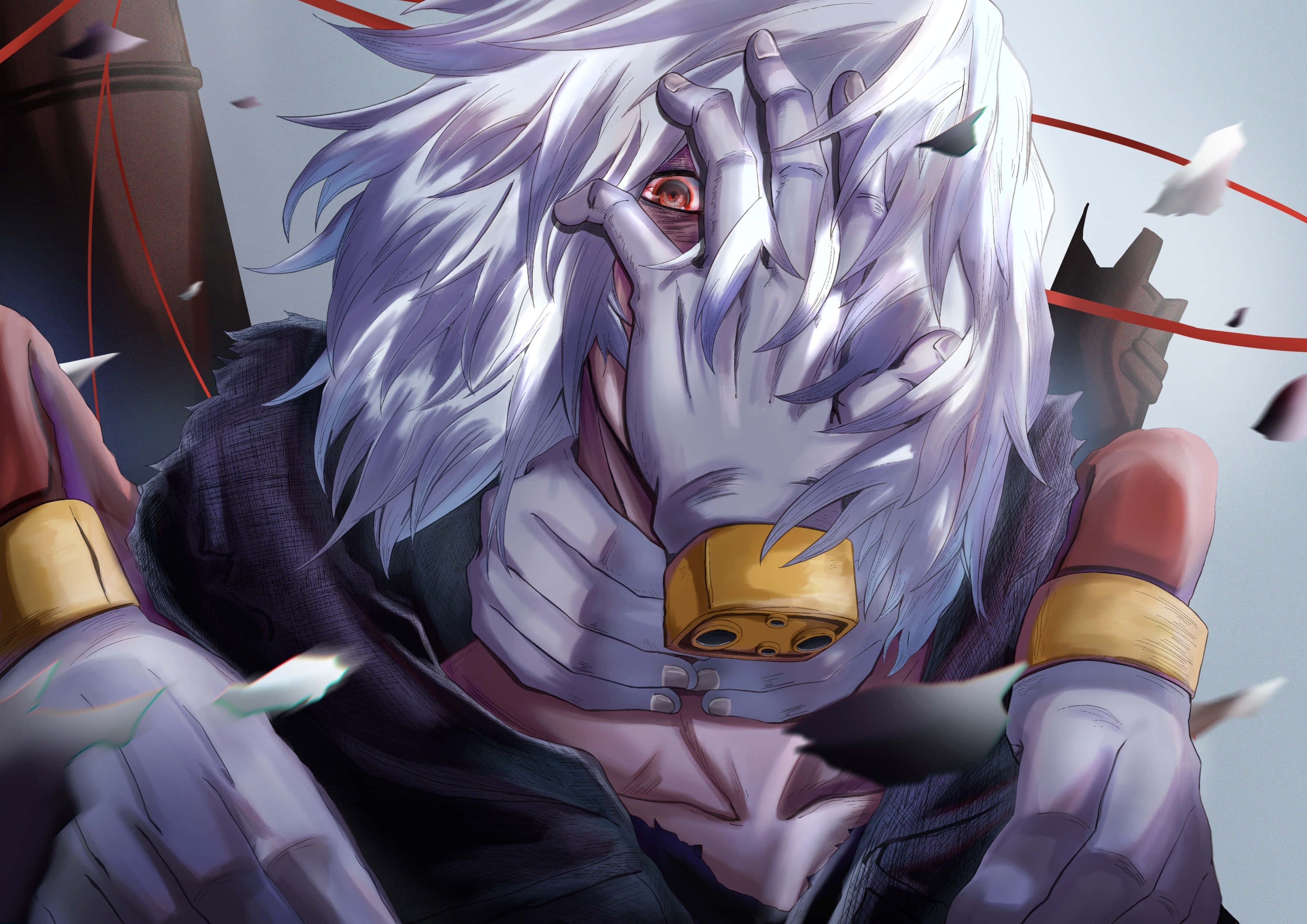 Tomura Shigaraki, white hair, red eyes, 2K Desktop Wallpaper