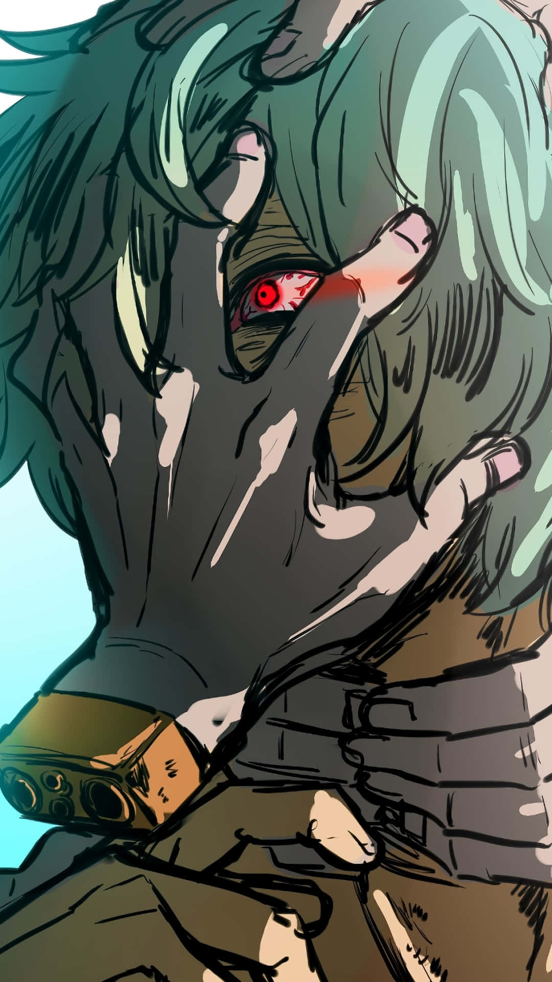 Tomura Shigaraki, teal hair, red glowing eye, Full HD Phone Wallpaper