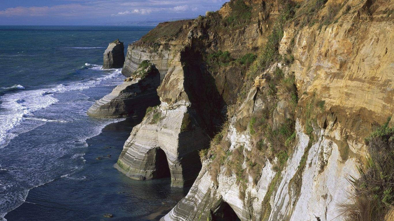Tonga, cliff cave, rugged coastal cliffs, HD Desktop Wallpaper